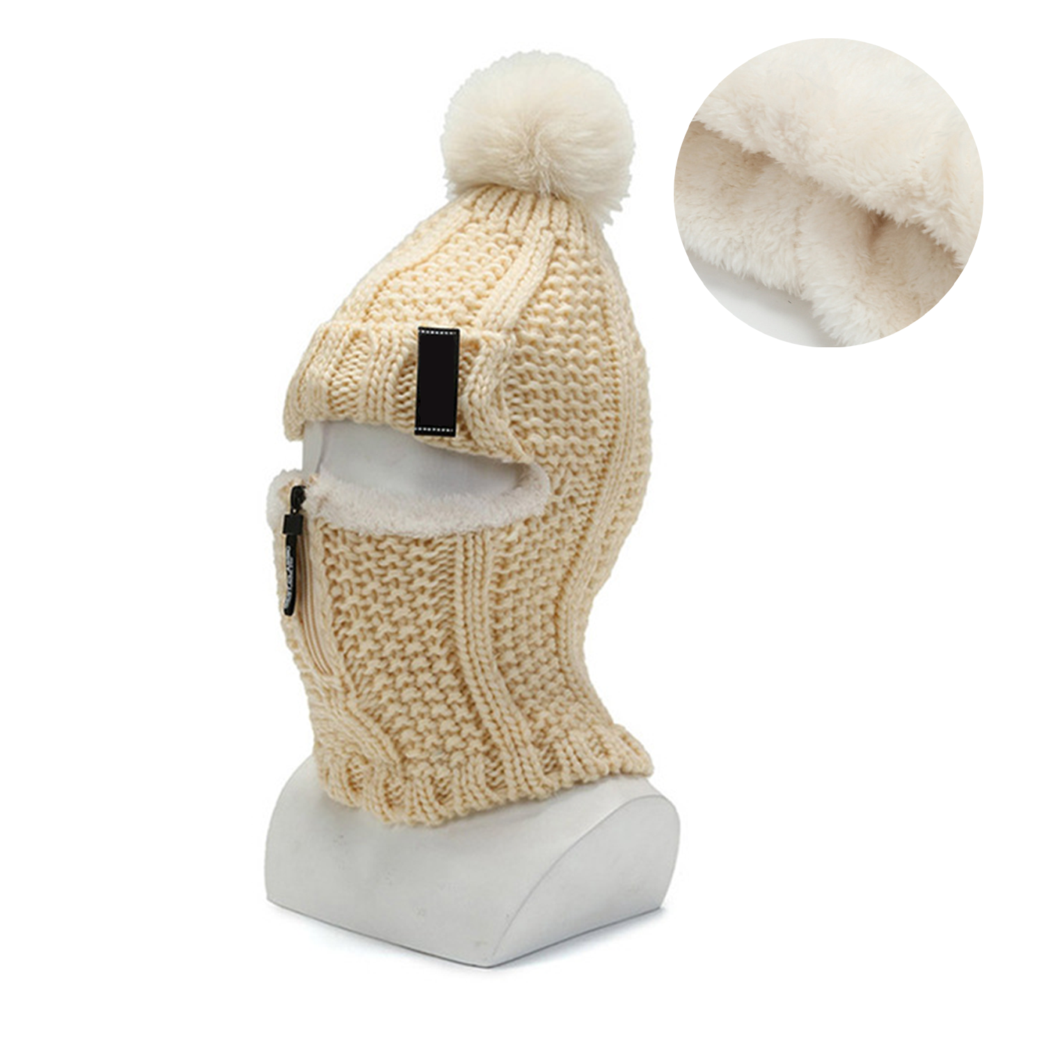 Womens Hat Fleece Lined Plush Ball Neck Warmer Cap 3
