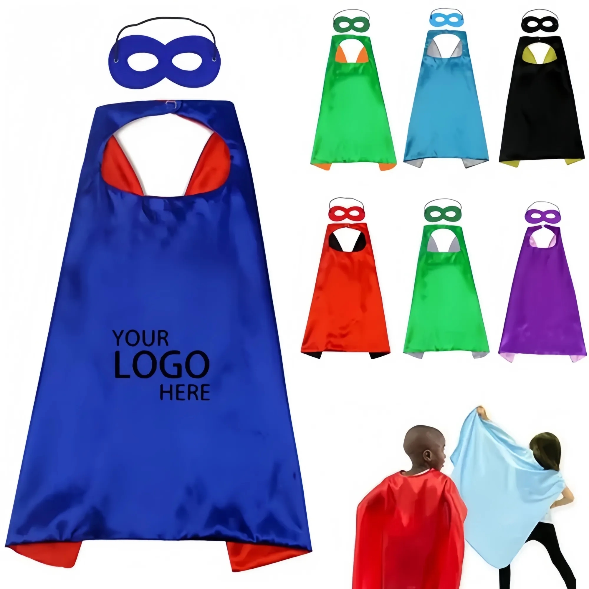 Double Layers Kid Superhero Cape with Eye Mask