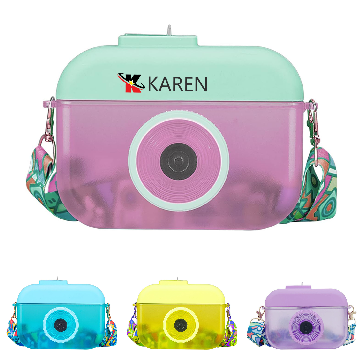 13 Oz Cute Camera Shape Water Bottle With Straw