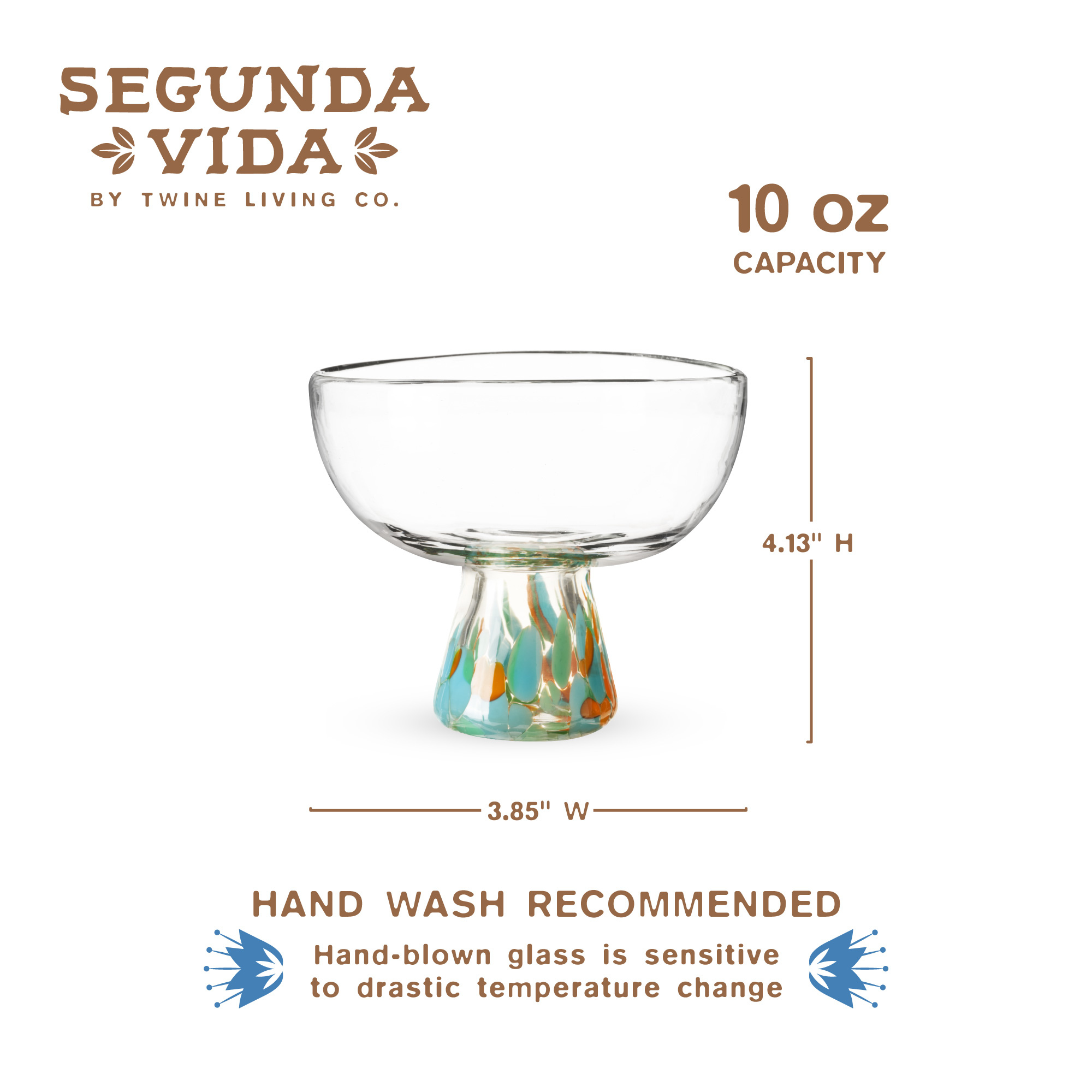 Twine Living® Viajar Wide Stemmed Recycled Margarita Glass, set of 2 1