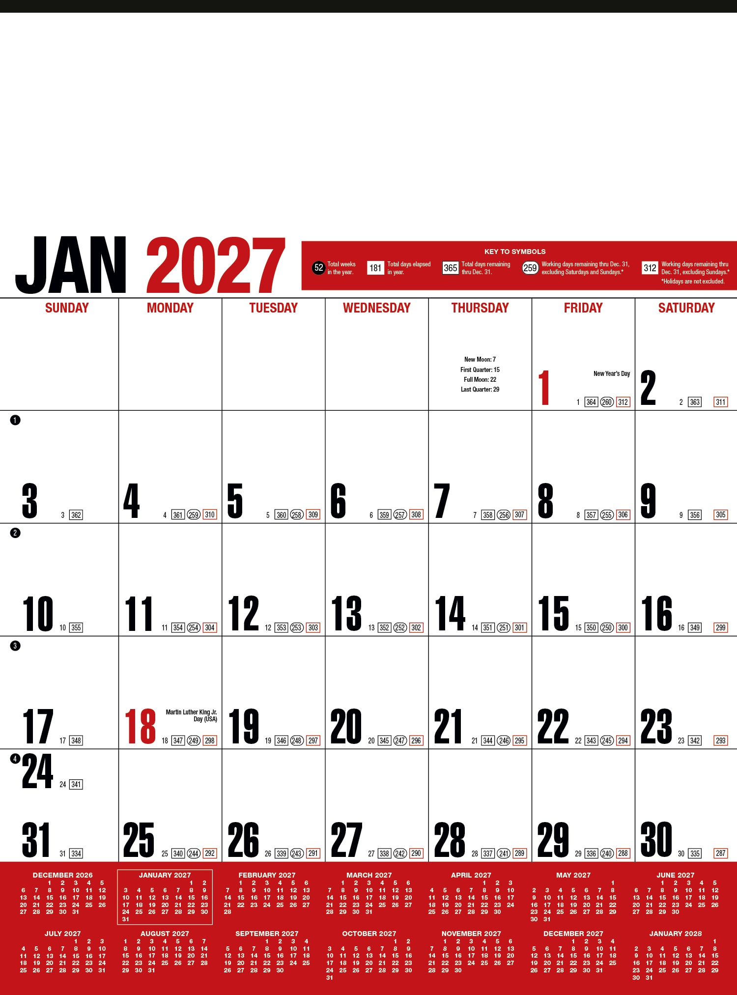 HotLine® Products Yearly Record® Red Calendar 8