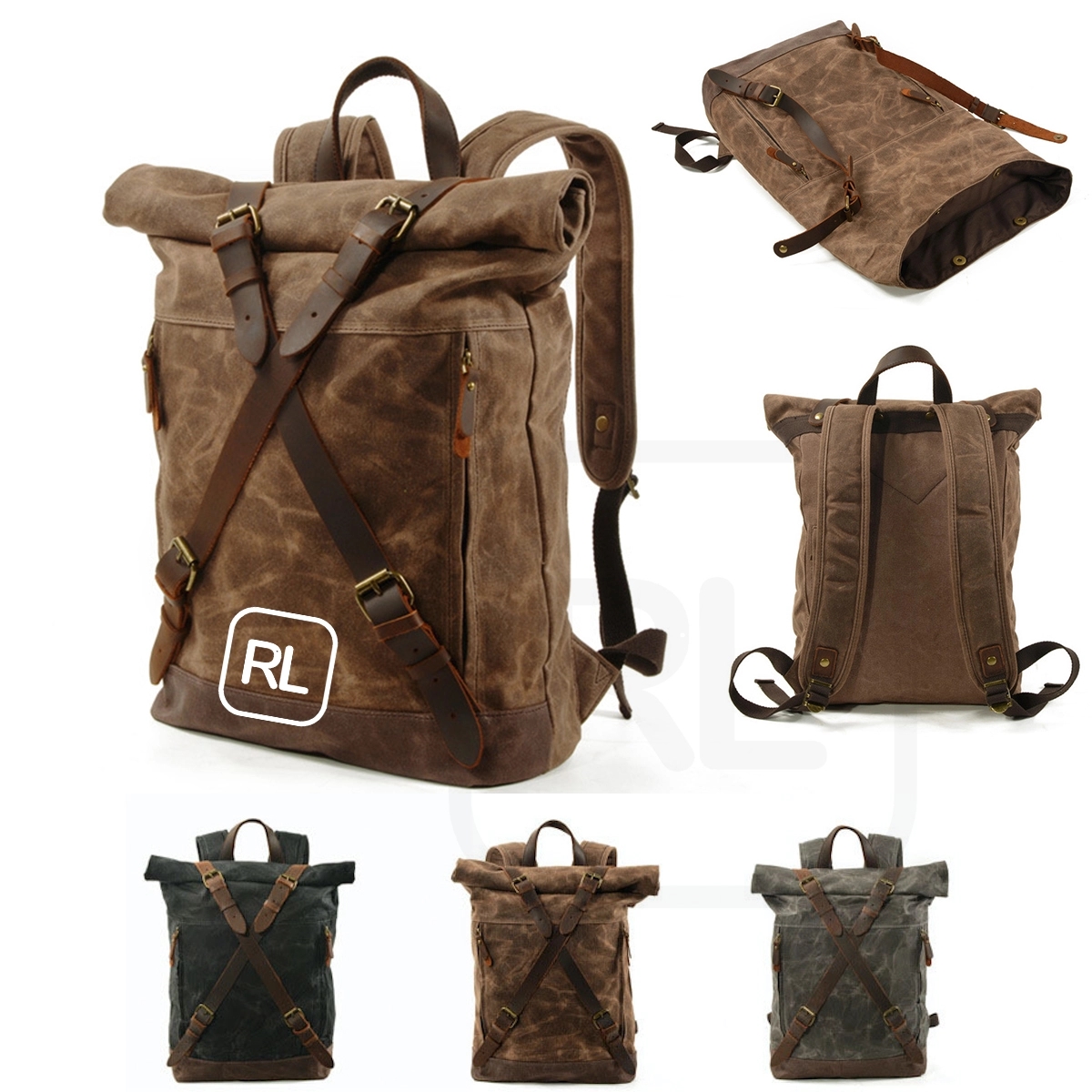 Vintage Waxed Canvas Cowhide Backpack 1