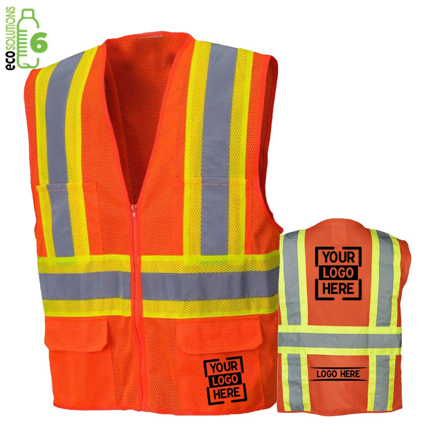 Recycled Class 2 Reflective Safety Zipper Vest with 4 Pockets 4