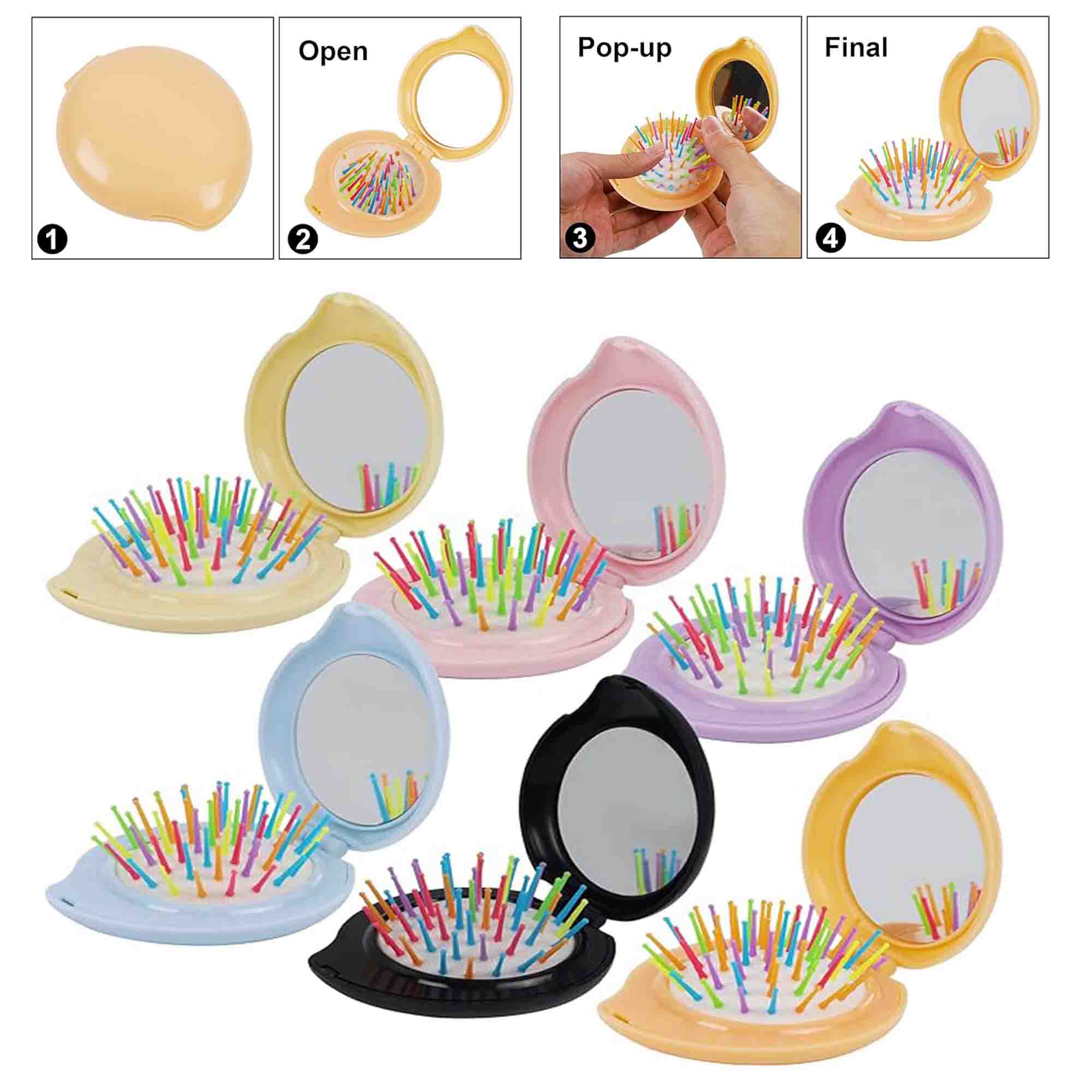 Folding Travel Hair Brush with Mirror 2
