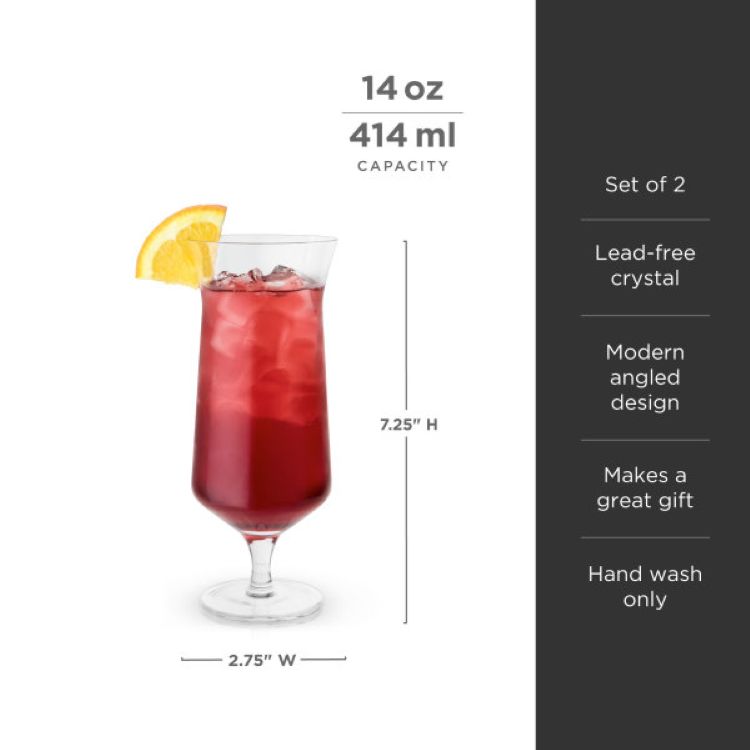 Viski® Angled Crystal Hurricane Glass, set of 2 8