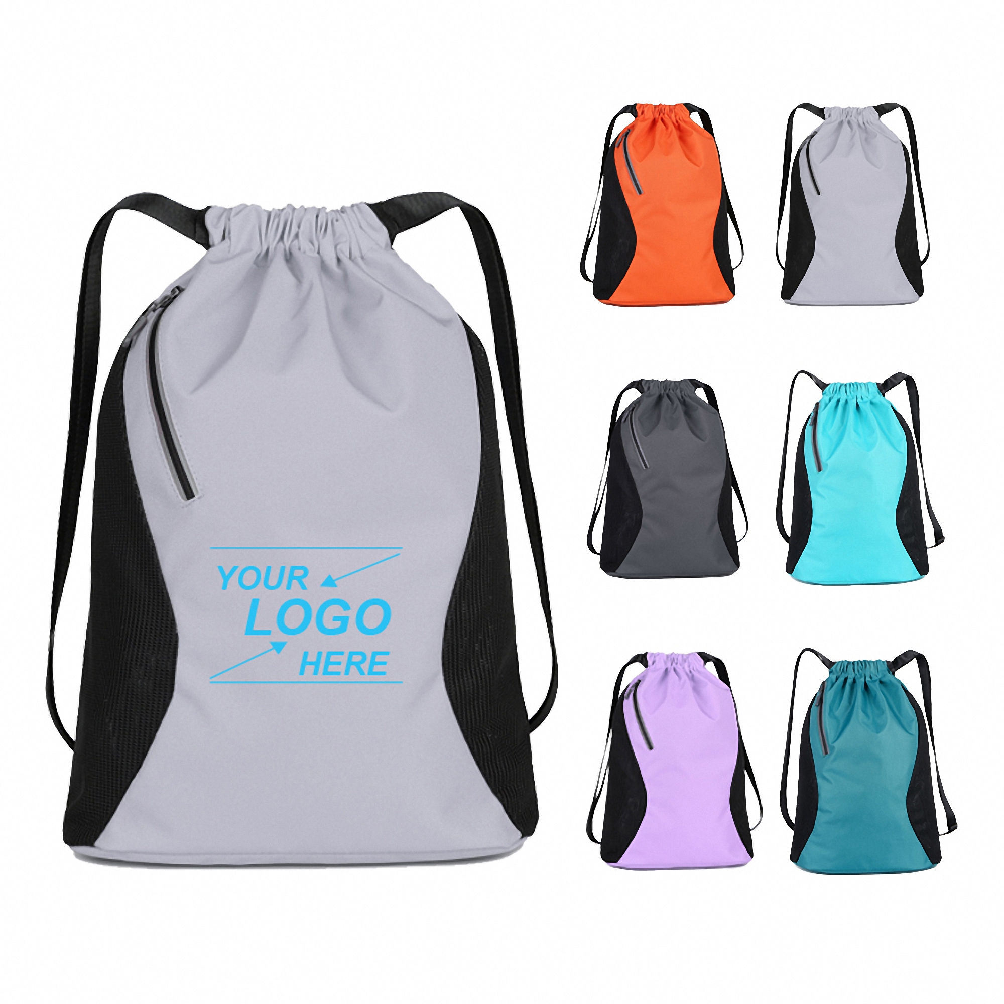 Drawstring Backpack with Front Zipper Pocket