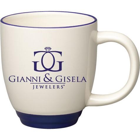 14 oz Almond with Cobalt Blue Lip and Base Accent Bistro Mug