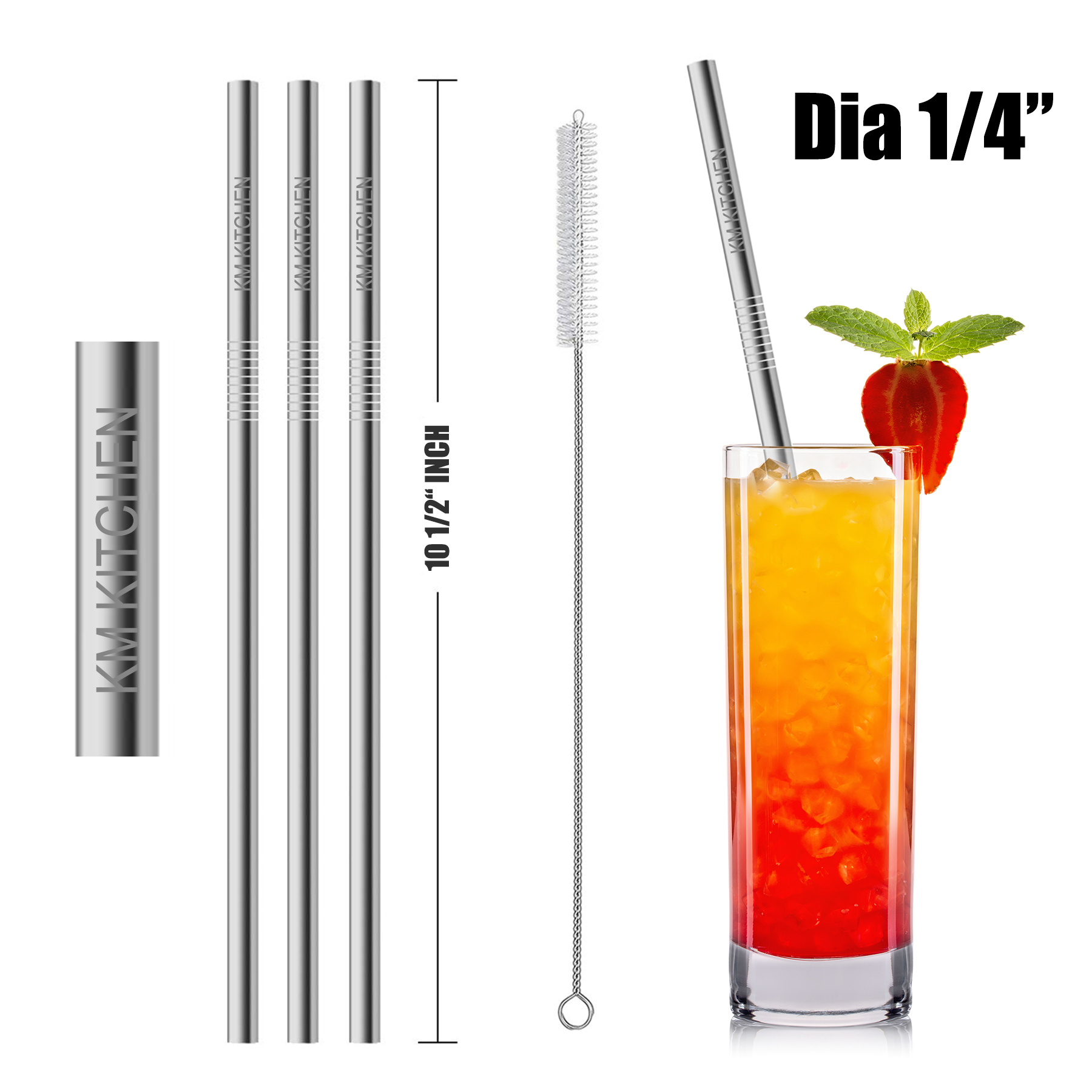10 1/2"L 1/4"Dia Stainless Steel Straws 1