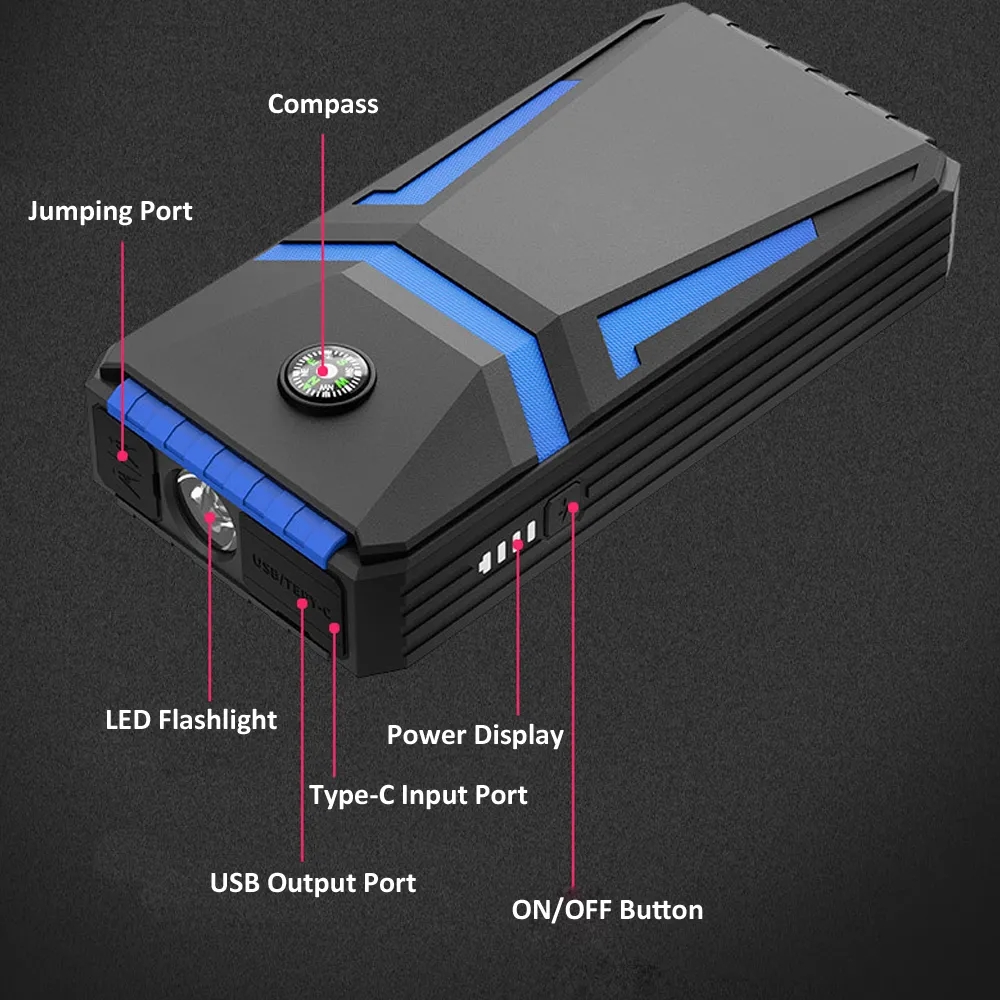 Emergency Car Jump Starter with Hummer,Compass & LED Light 9