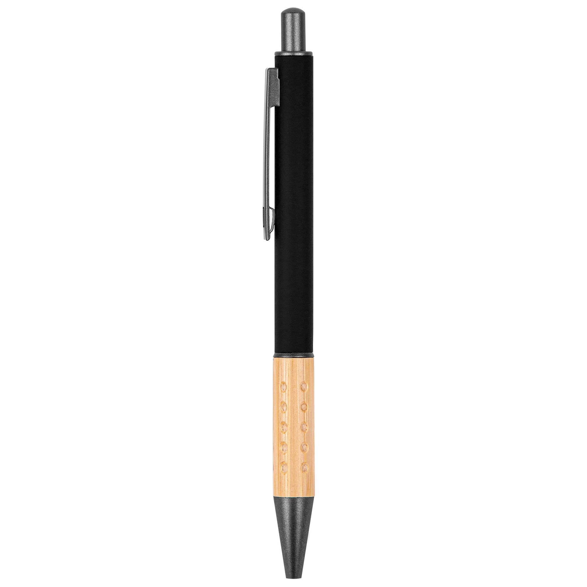 The Gosford Gunmetal Click-Action Ballpoint Pen with Bamboo Accent - Black 2