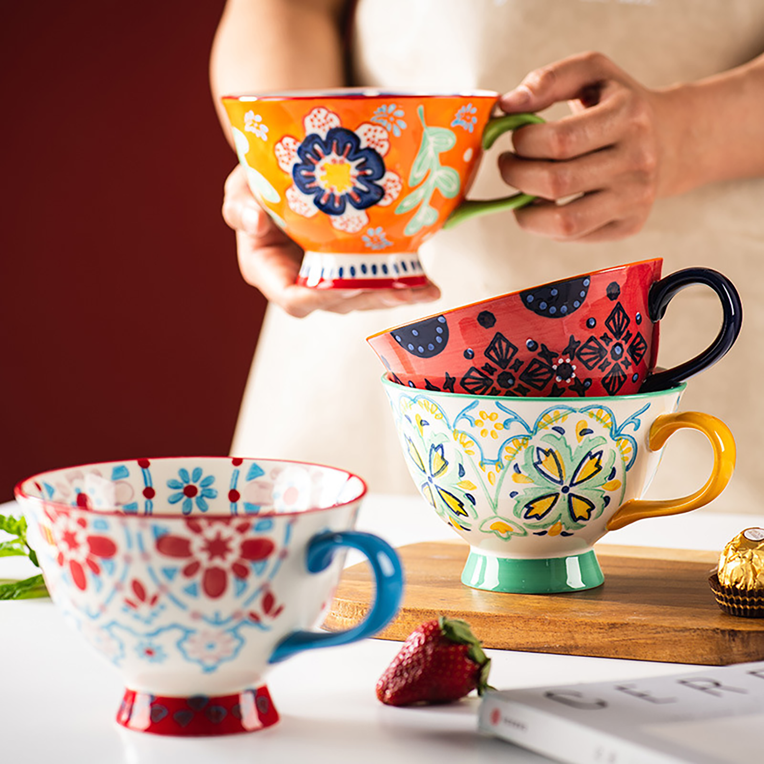 Polish Ceramic Floral Mug Elegant Coffee Cup 14.5 oz 3