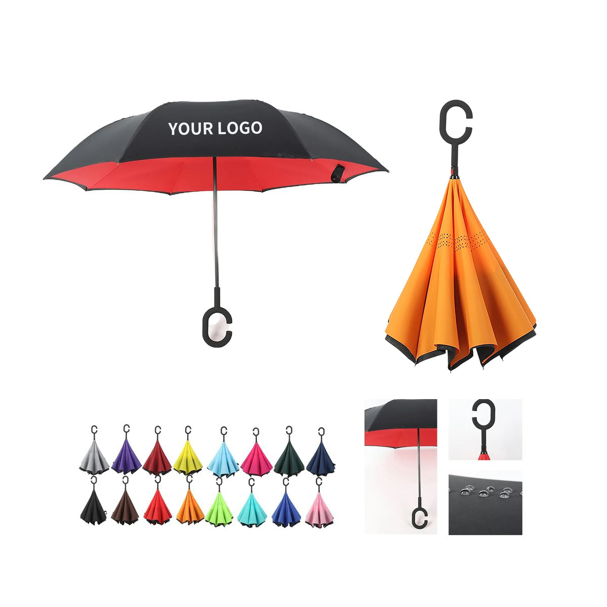 Windproof Pongee Inversion Umbrella with Double Canopy 1