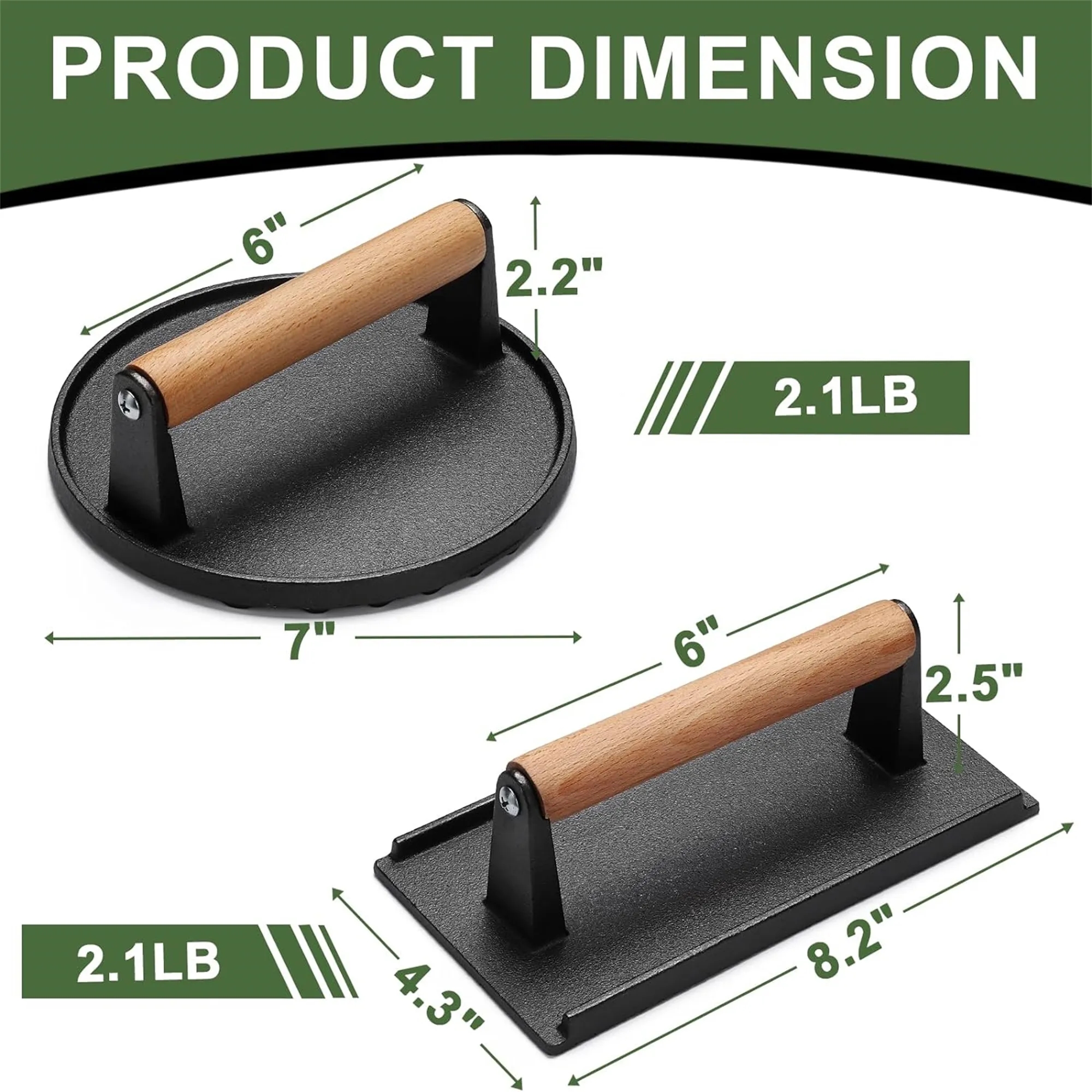 Heavy Duty Rectangle Round Grill Burger Press 4