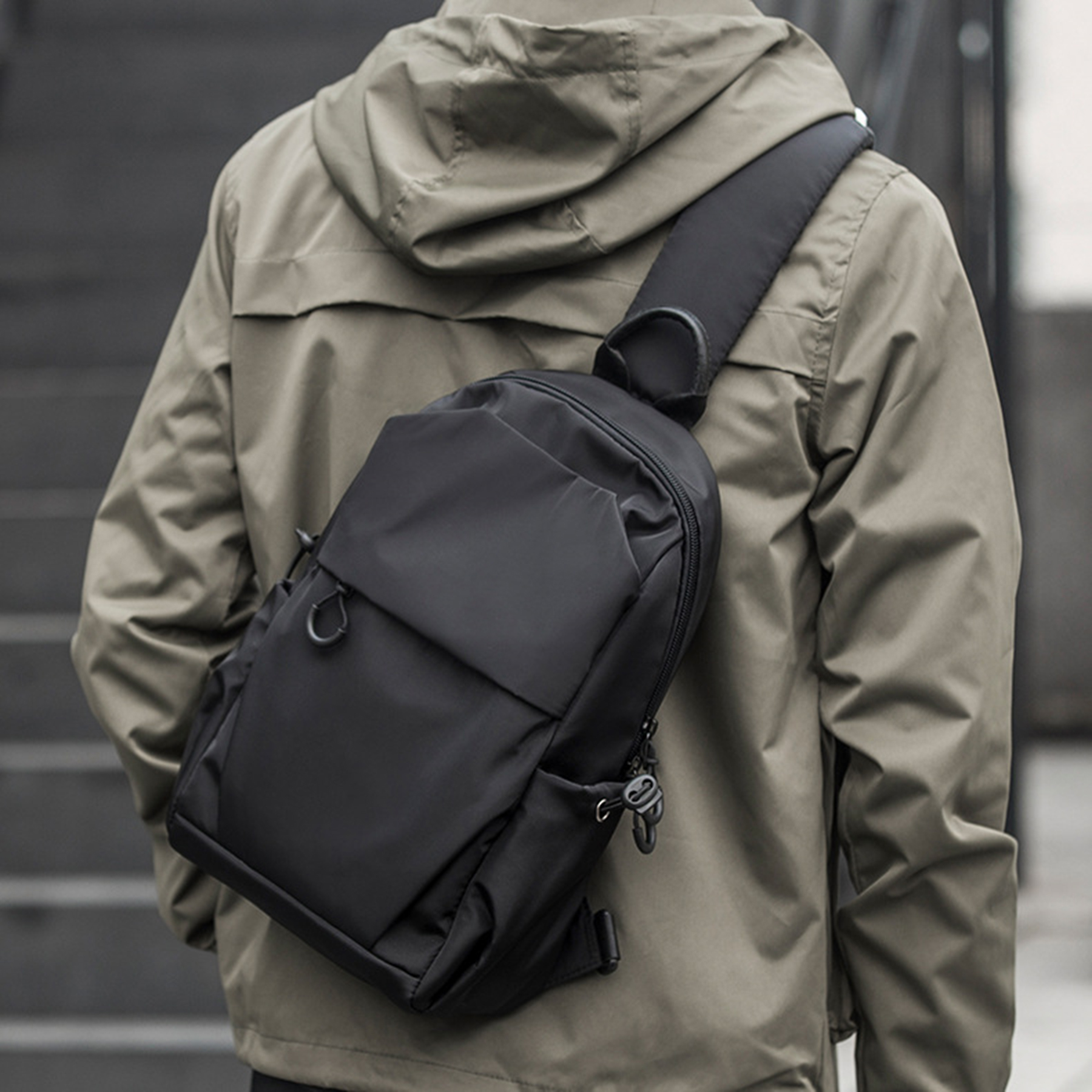 Black Sling Crossbody Backpack Shoulder Bag 3