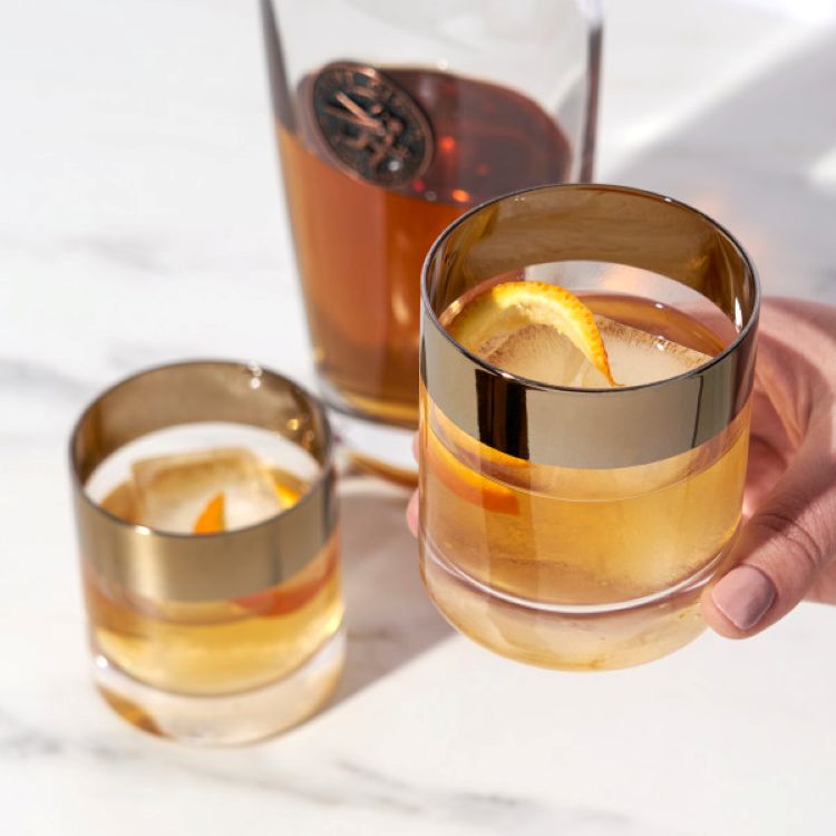 Viski® Bronze Rim Crystal Tumbler, set of 2 5
