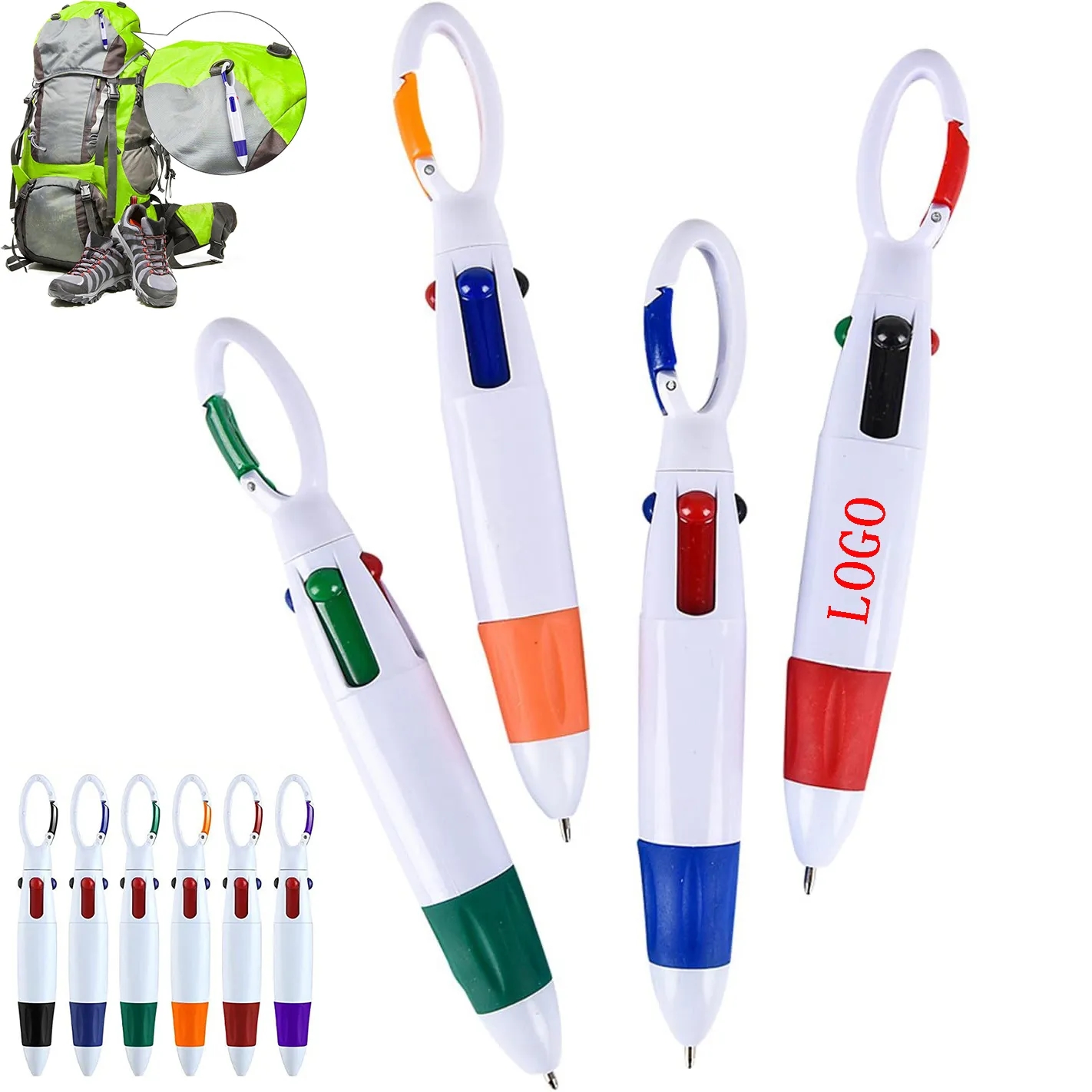 Multi-color Ballpoint Pens with Carabiner Clip 2