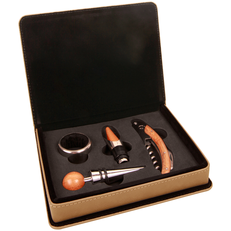 Leatherette Four-piece Wine Set - Light Brown 2