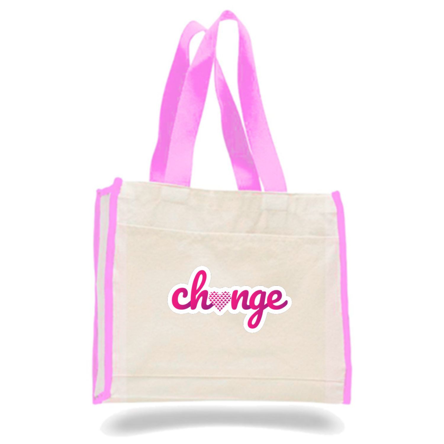 12 oz. Cotton Canvas Gusset Tote Bag w/ Color Handles USA Decorated (14" x 12") 2