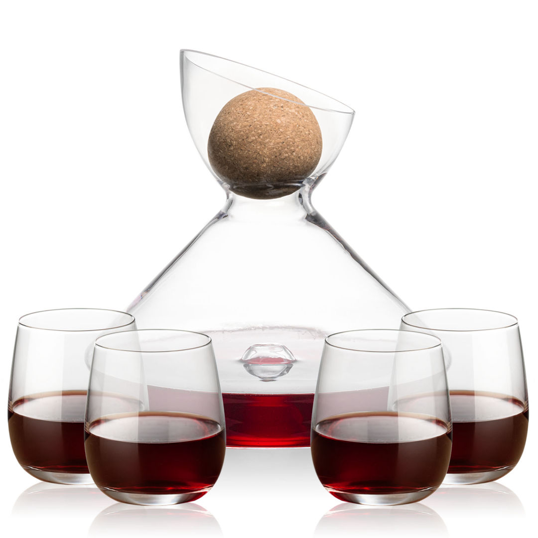 Woodbury Carafe w/Cork Stopper & Crestview Stemless Wine 1