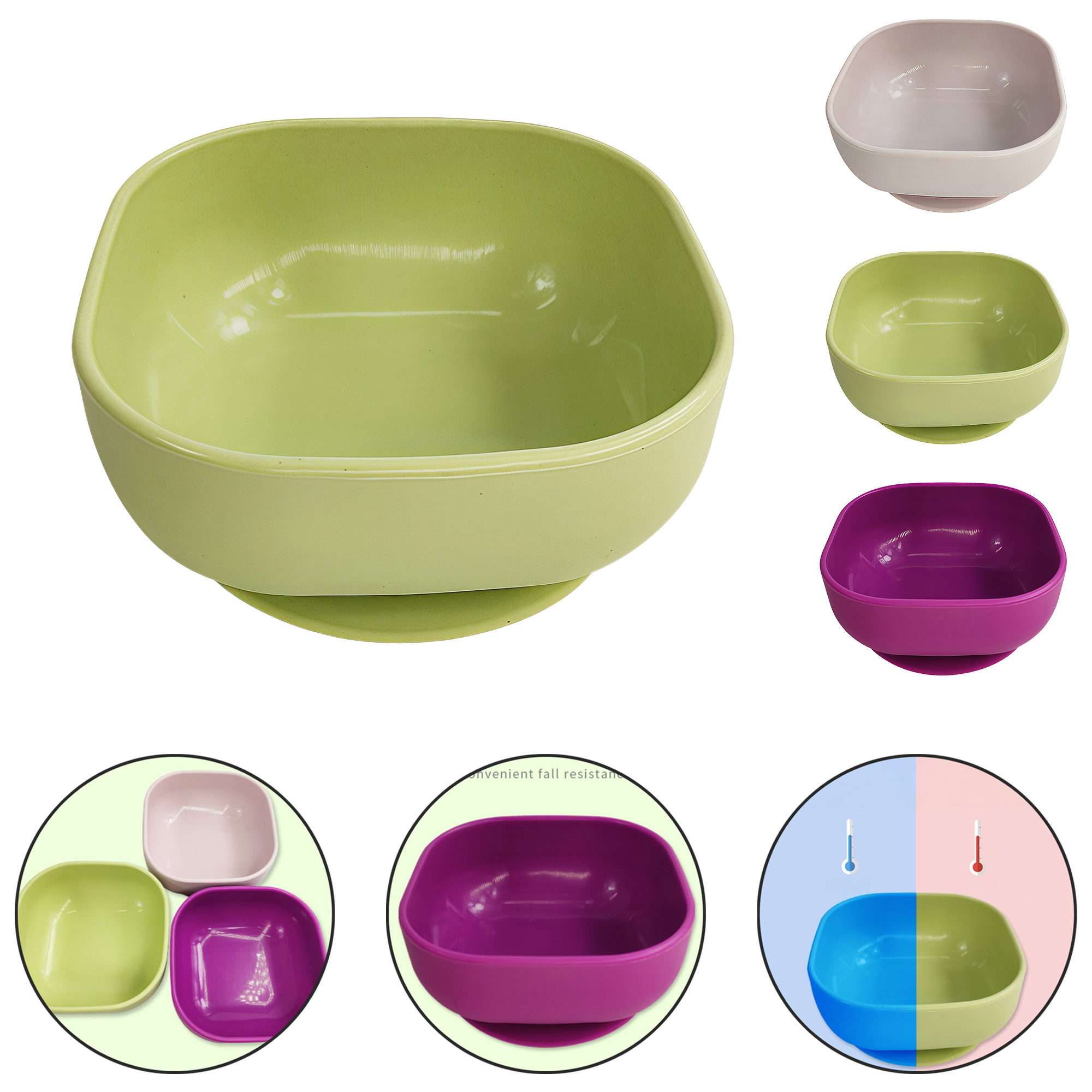 Square Silicone Baby Bowl with Suction Base 2