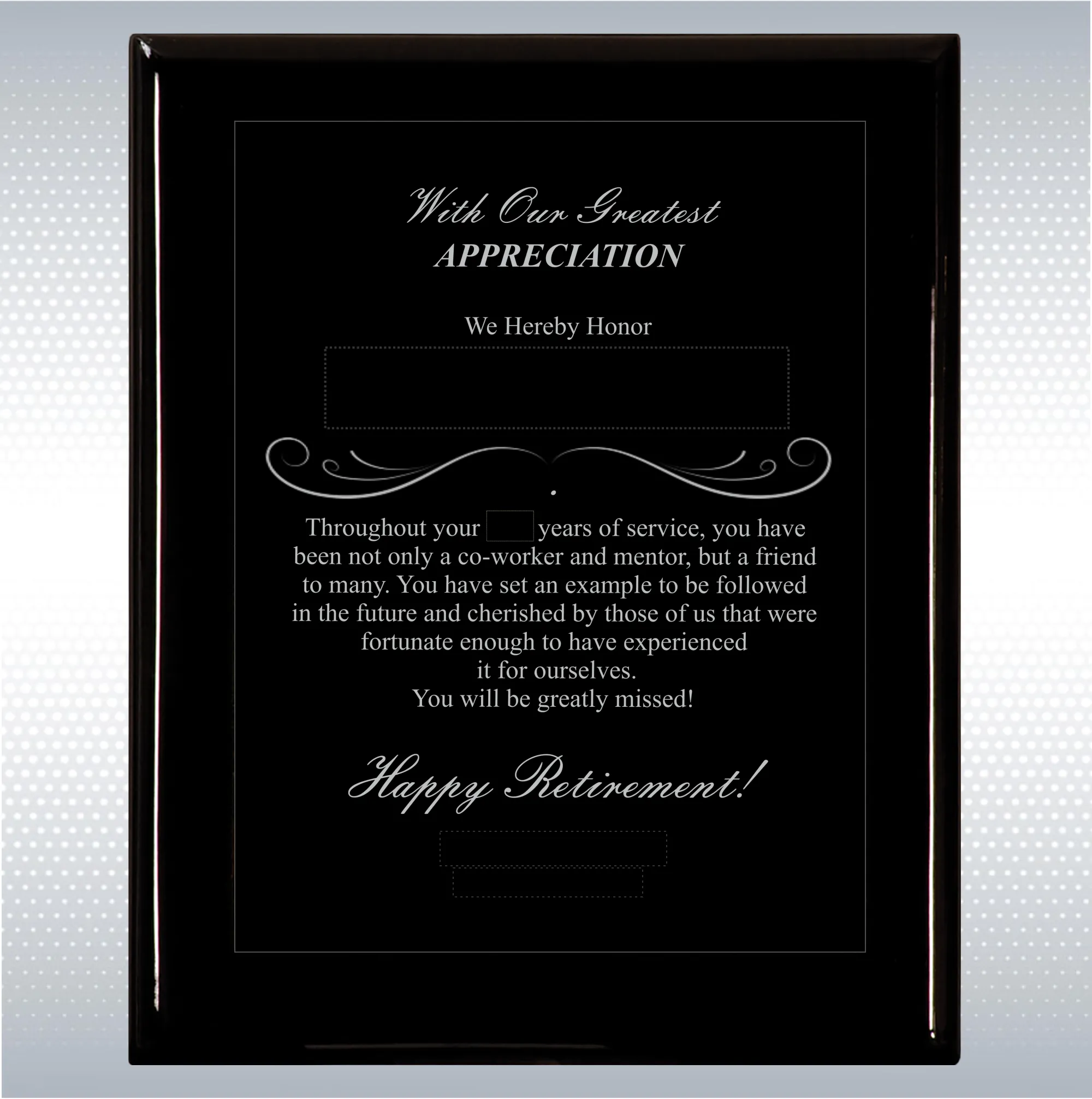 Black Piano Finish Wood Plaque Retirement Gift Award 6