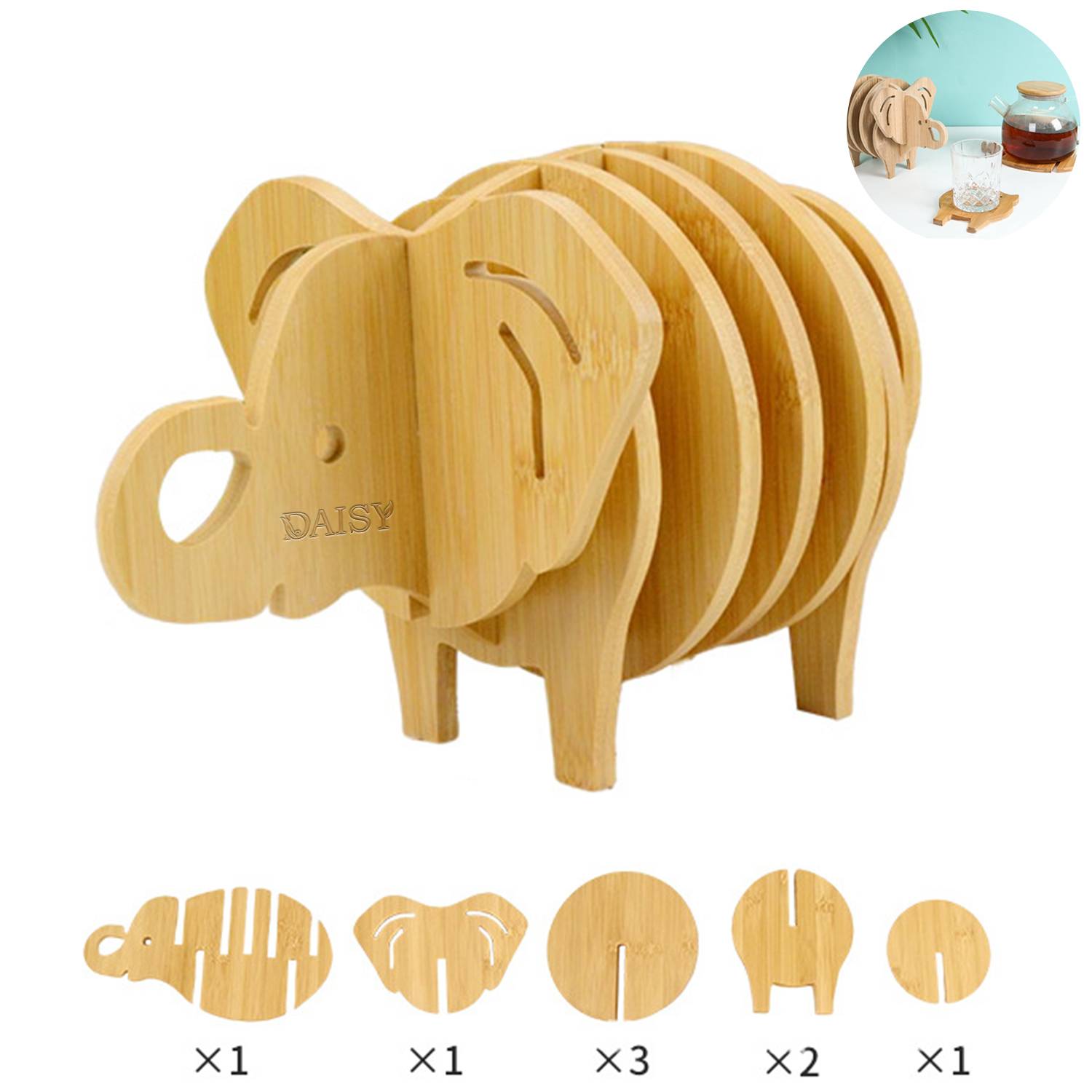 Elephant Shaped Bamboo Coaster and Table Top Decoration 1