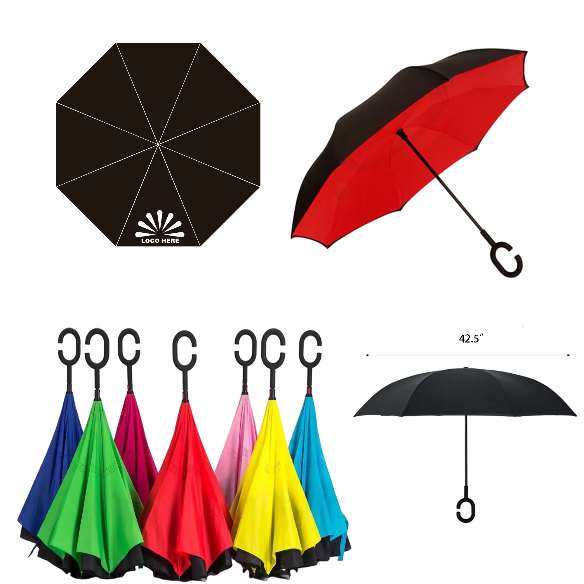 MOQ 50PCS Reversible Inverted Umbrella With C-Shape Handle 8