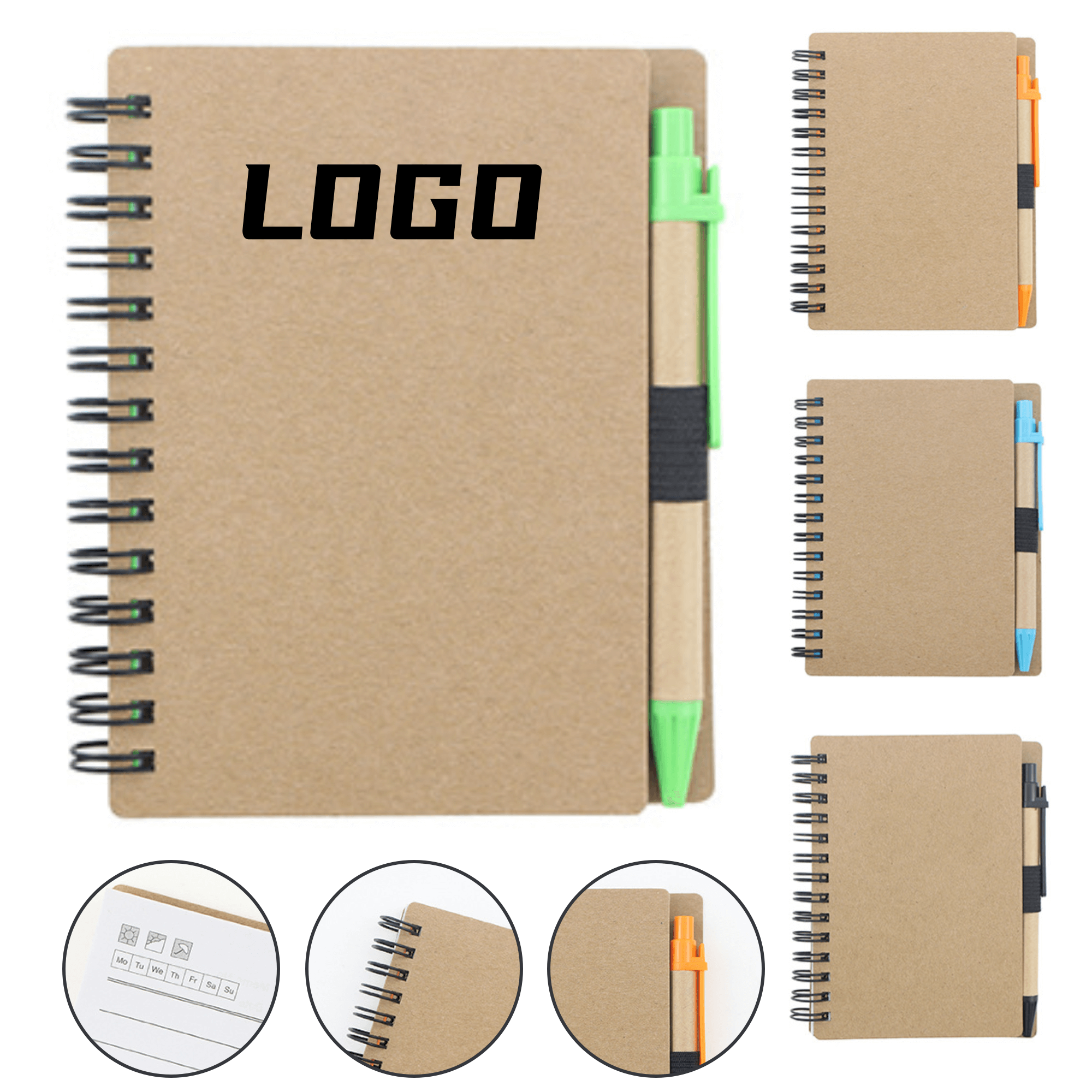 Custom Kraft Paper Spiral Notebook & Pen 2
