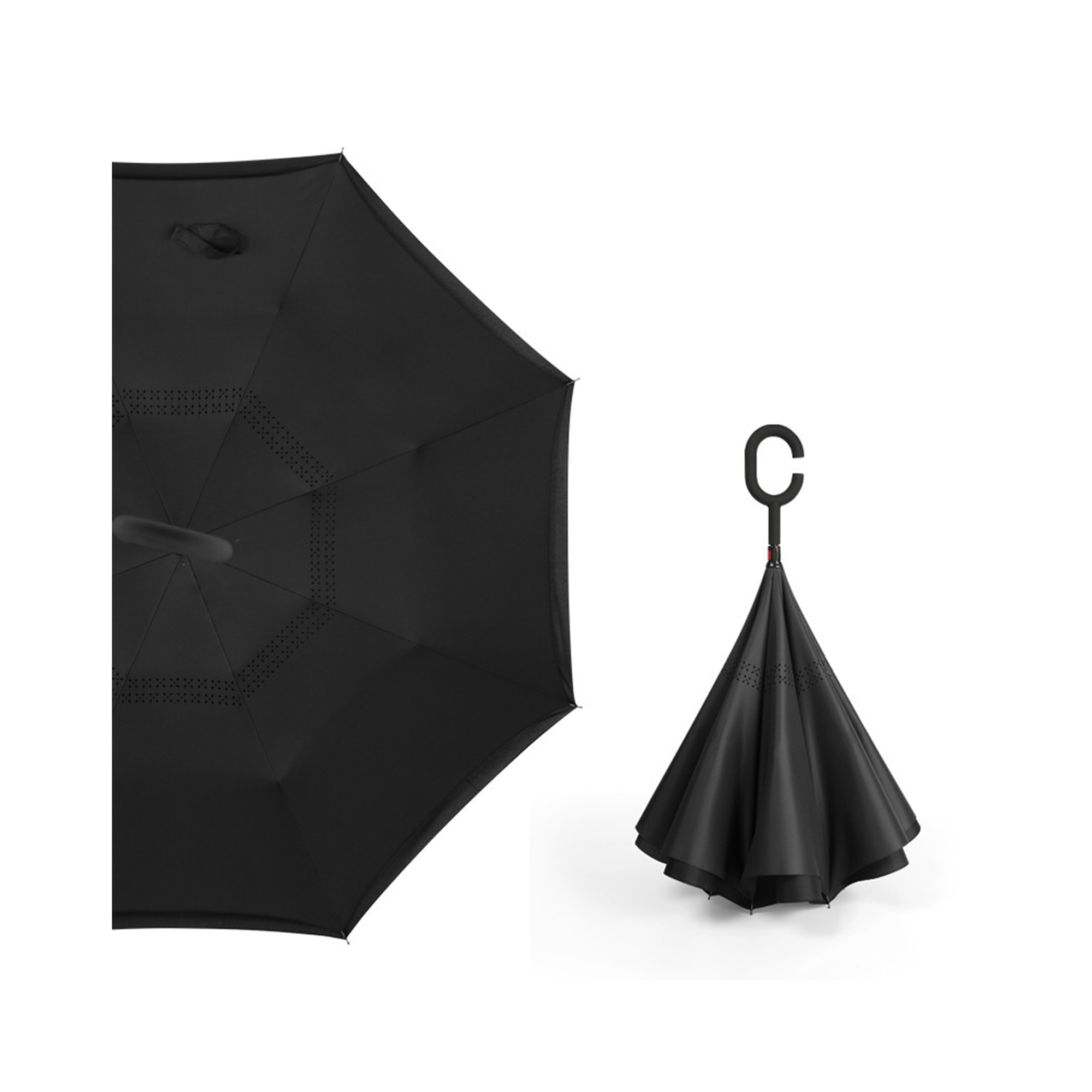 Reverse Folding Umbrella With C Shaped Handle 2