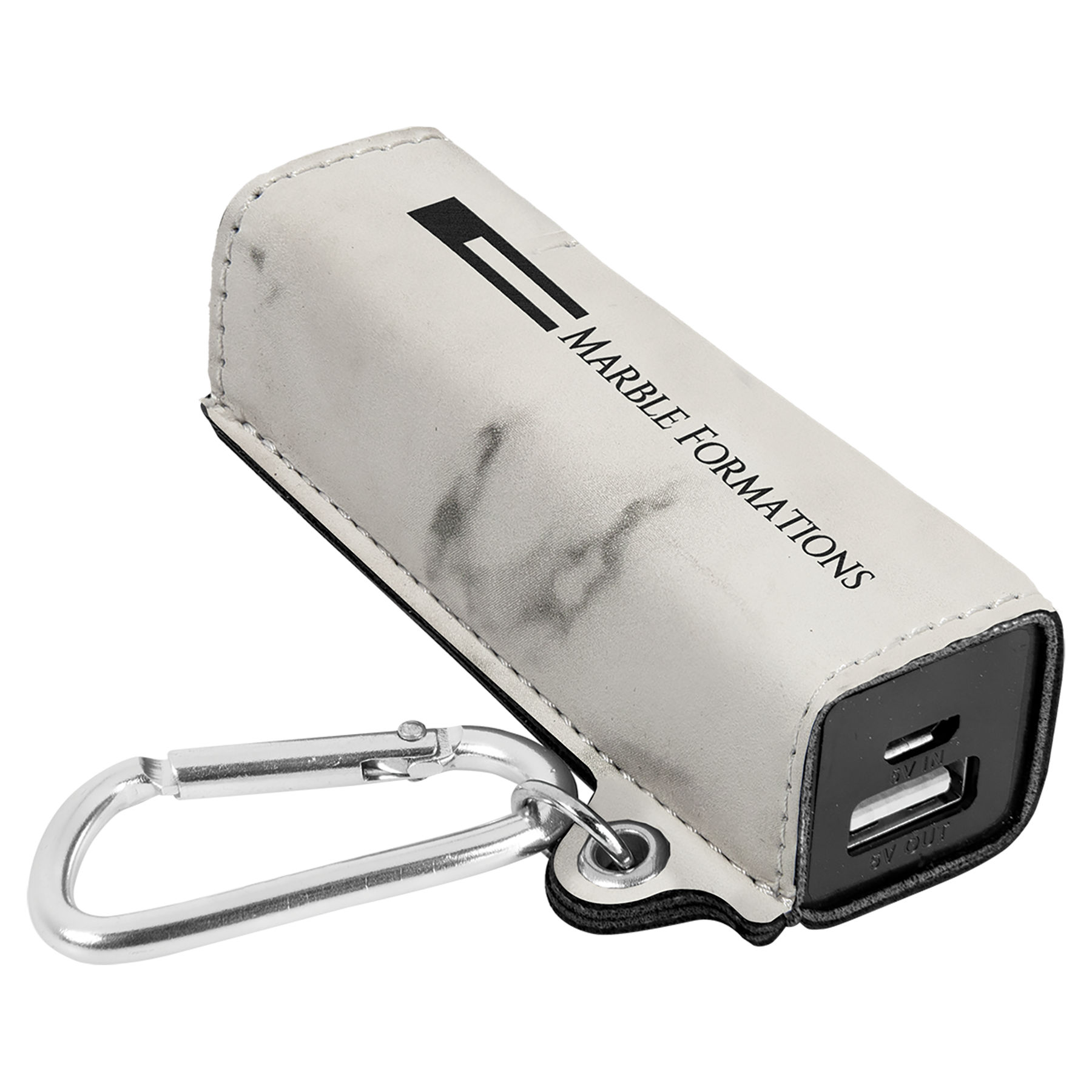 White Marble Leatherette 2200 mAh Power Bank with USB Cord 1