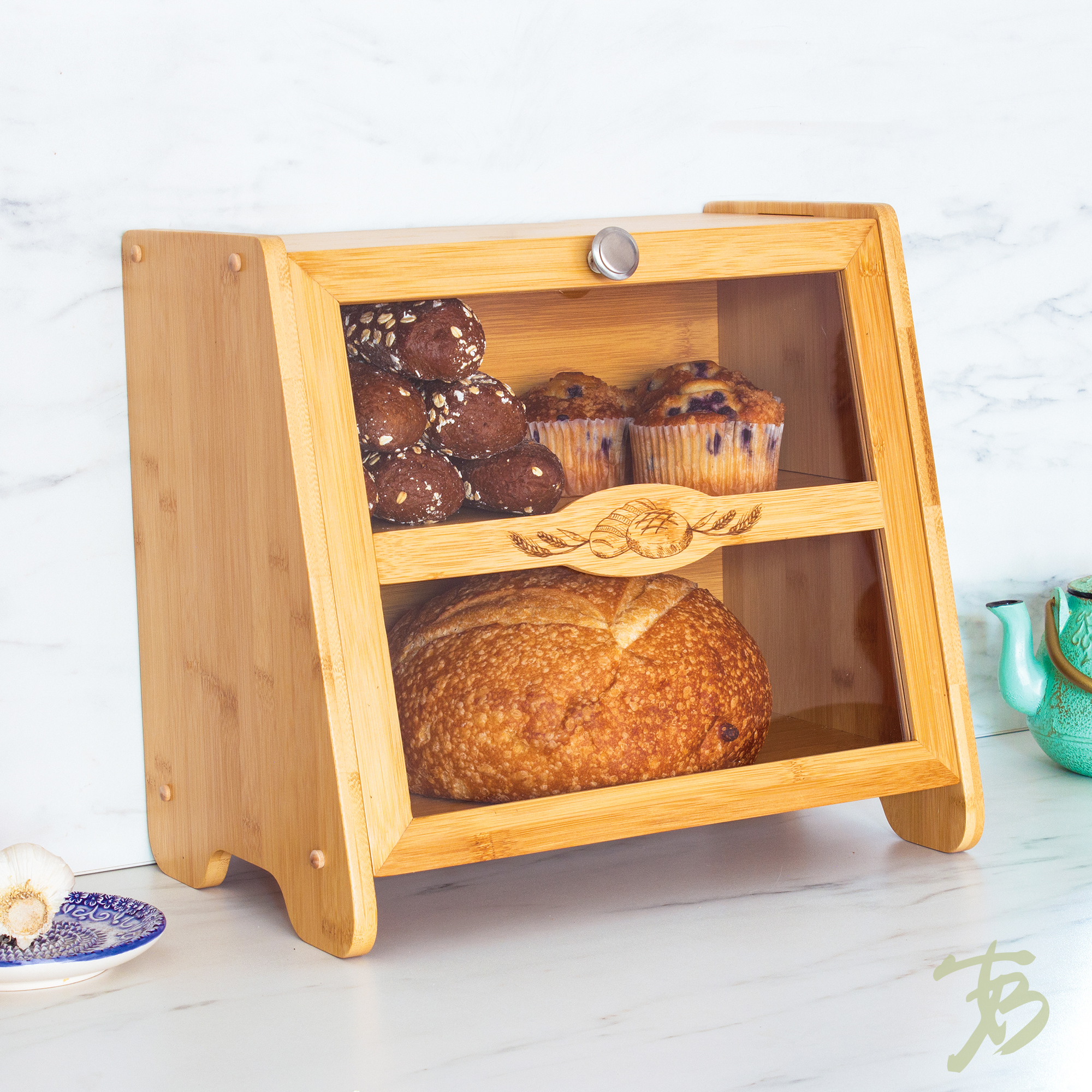 Farmhouse Double-Layer Bamboo Bread Box 4