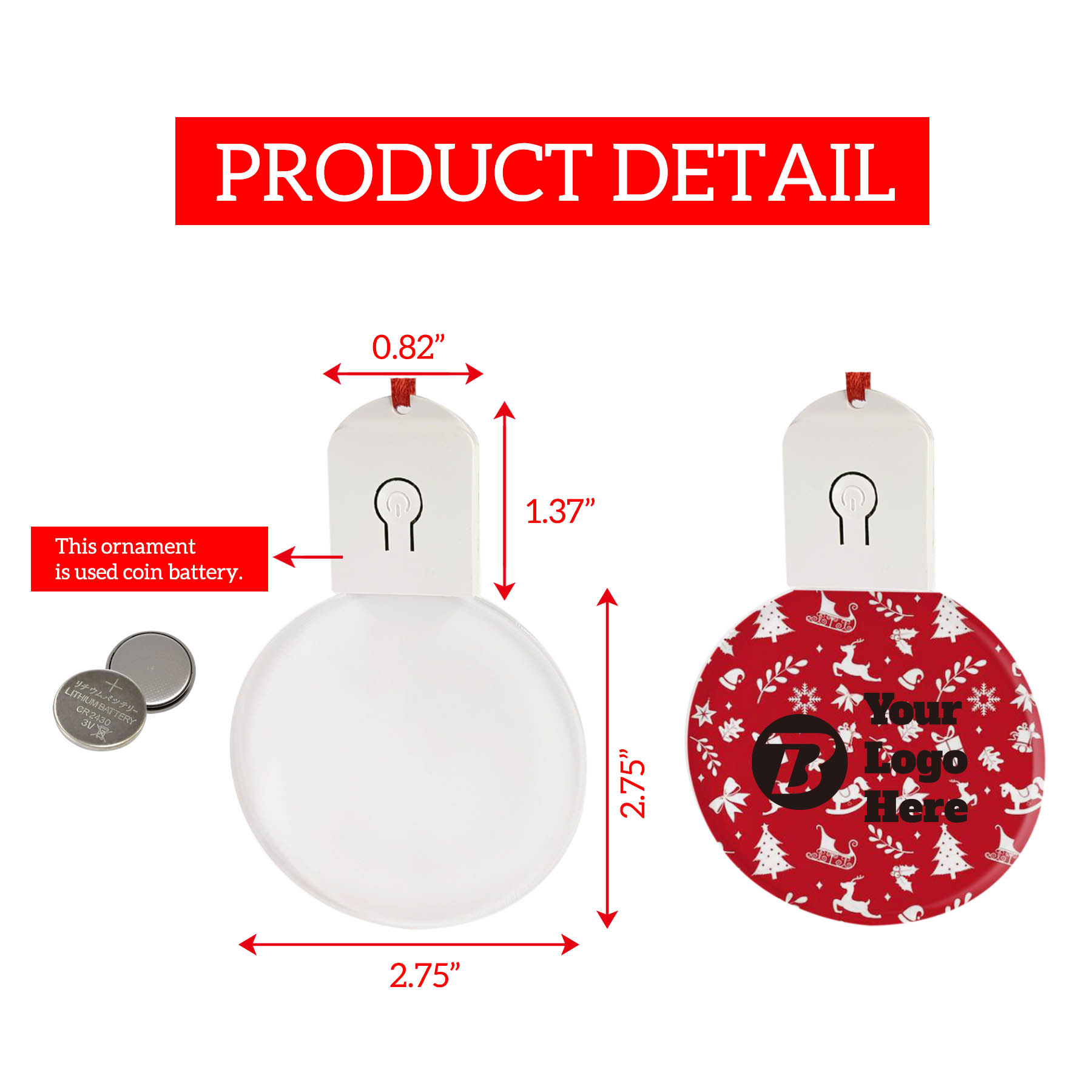 Free Shipping Full Color Christmas Illuminated Acrylic Round Ornament 6