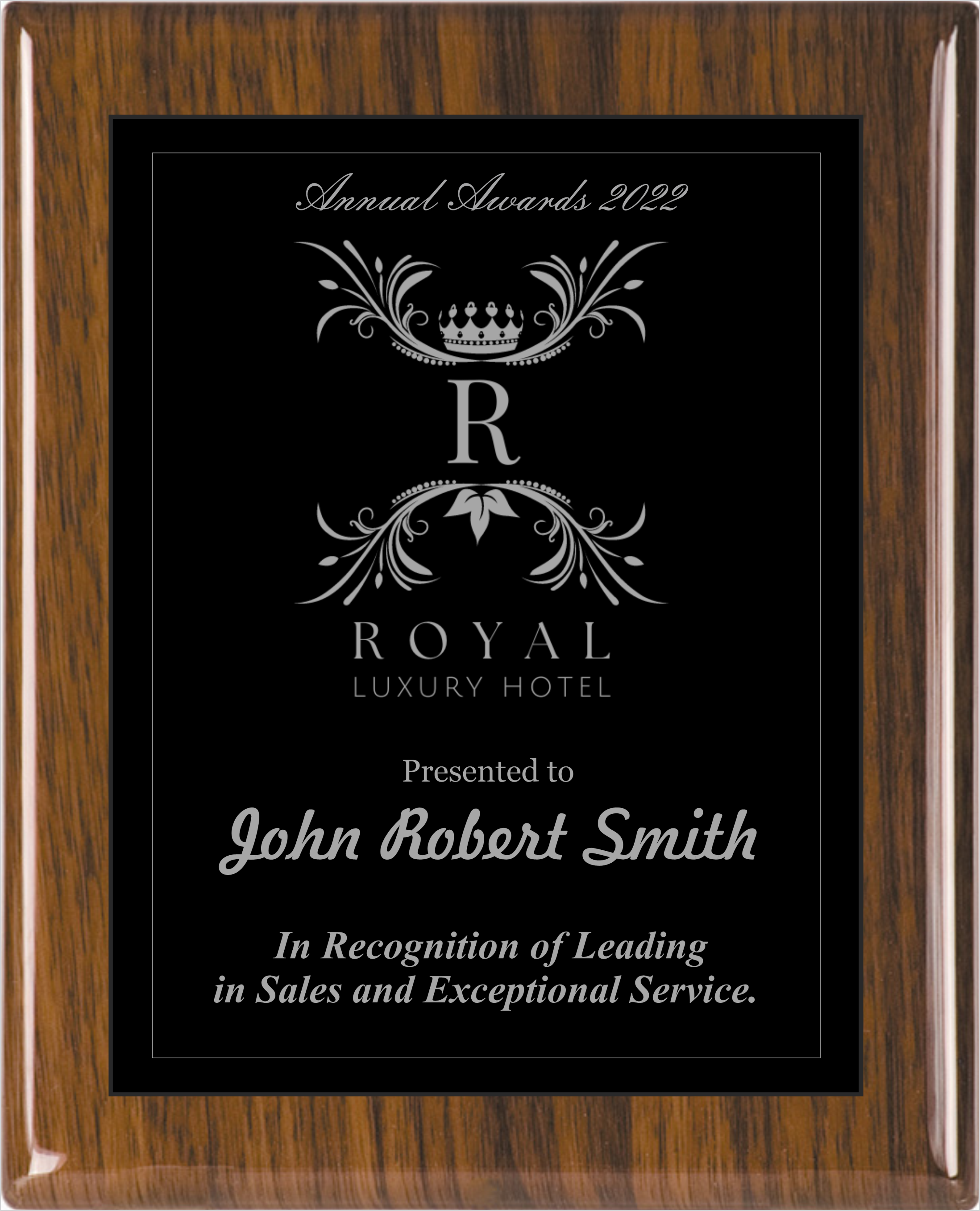 Walnut Piano Wood Plaque w/Choice of Single Engraved Plate 7