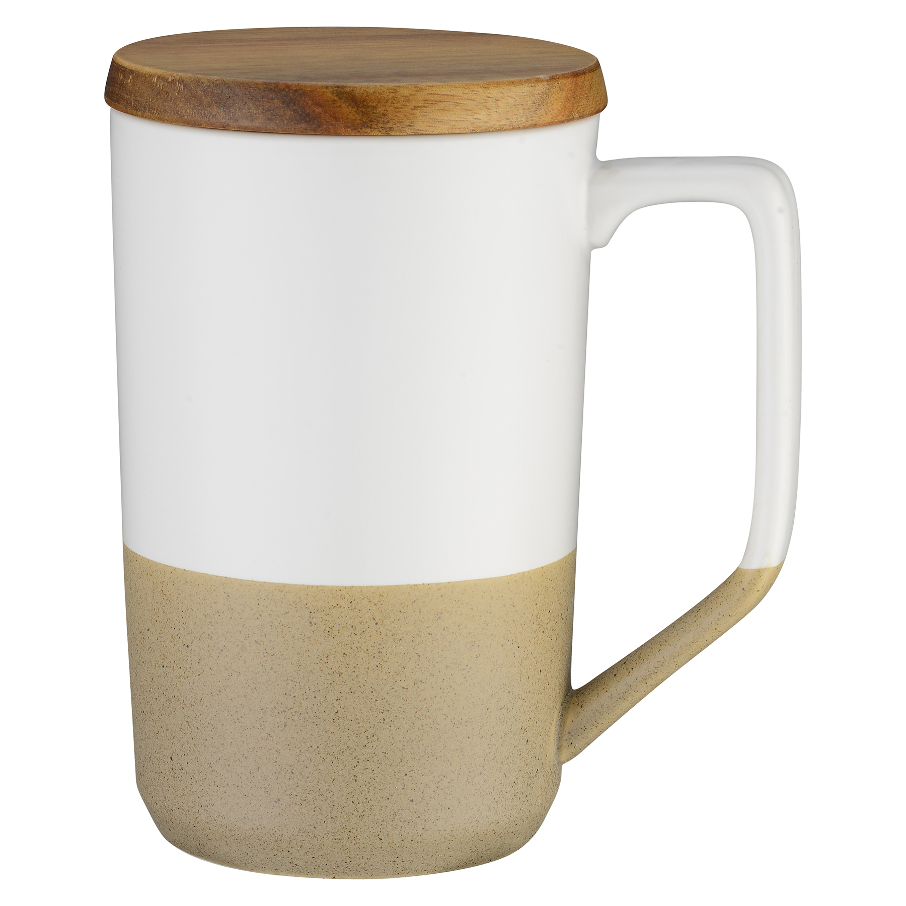Imari Modern Two-Tone 15oz Mug with Curved Handle and Wood Lid 4
