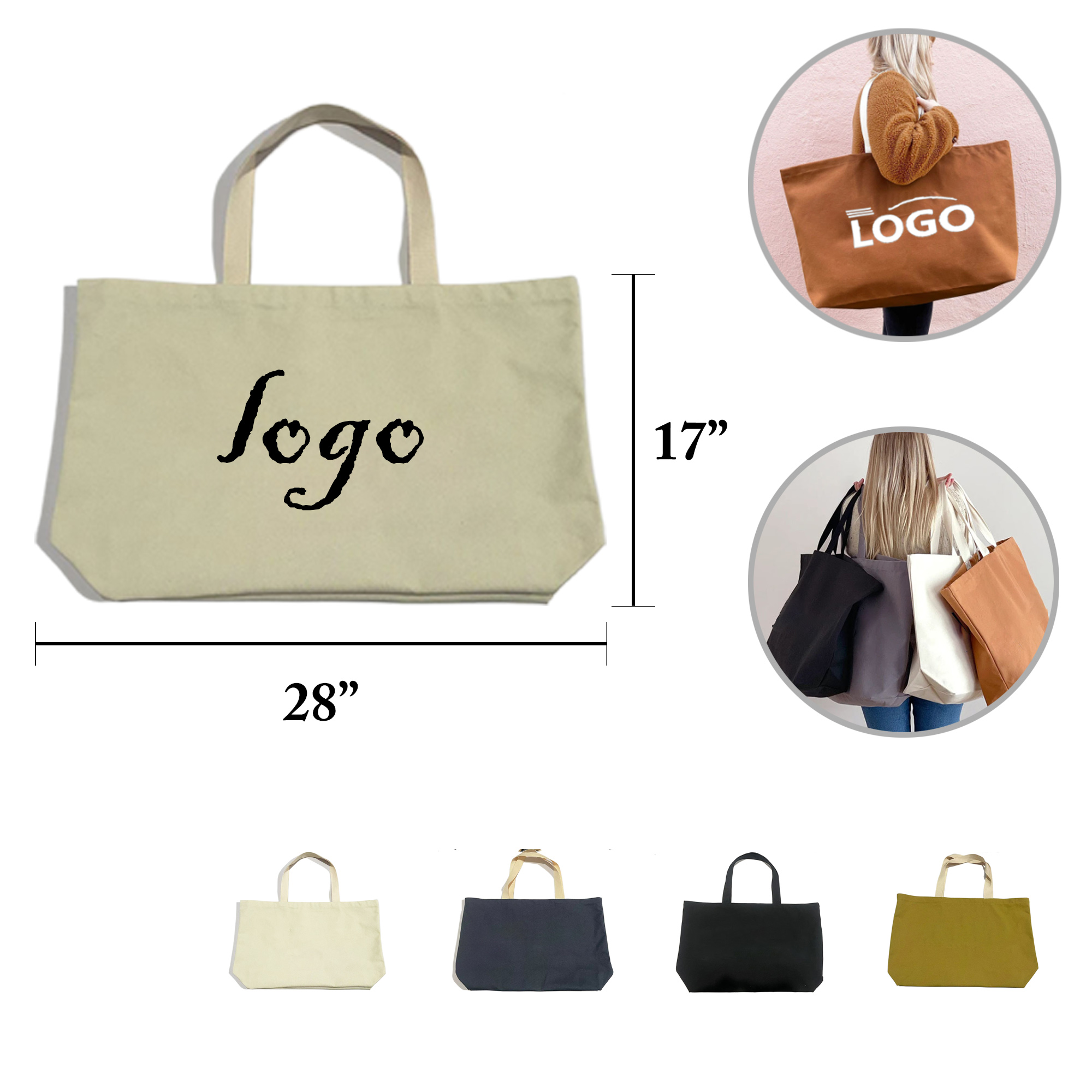 MOQ50 Large Canvas Shopping Tote Handbag, custom tote bag with logo imprint 6