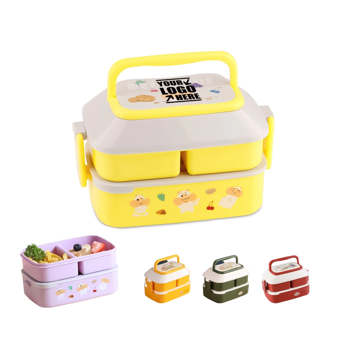 3 Compartment Stackable Bento Box With Handle Leak-Proof 3