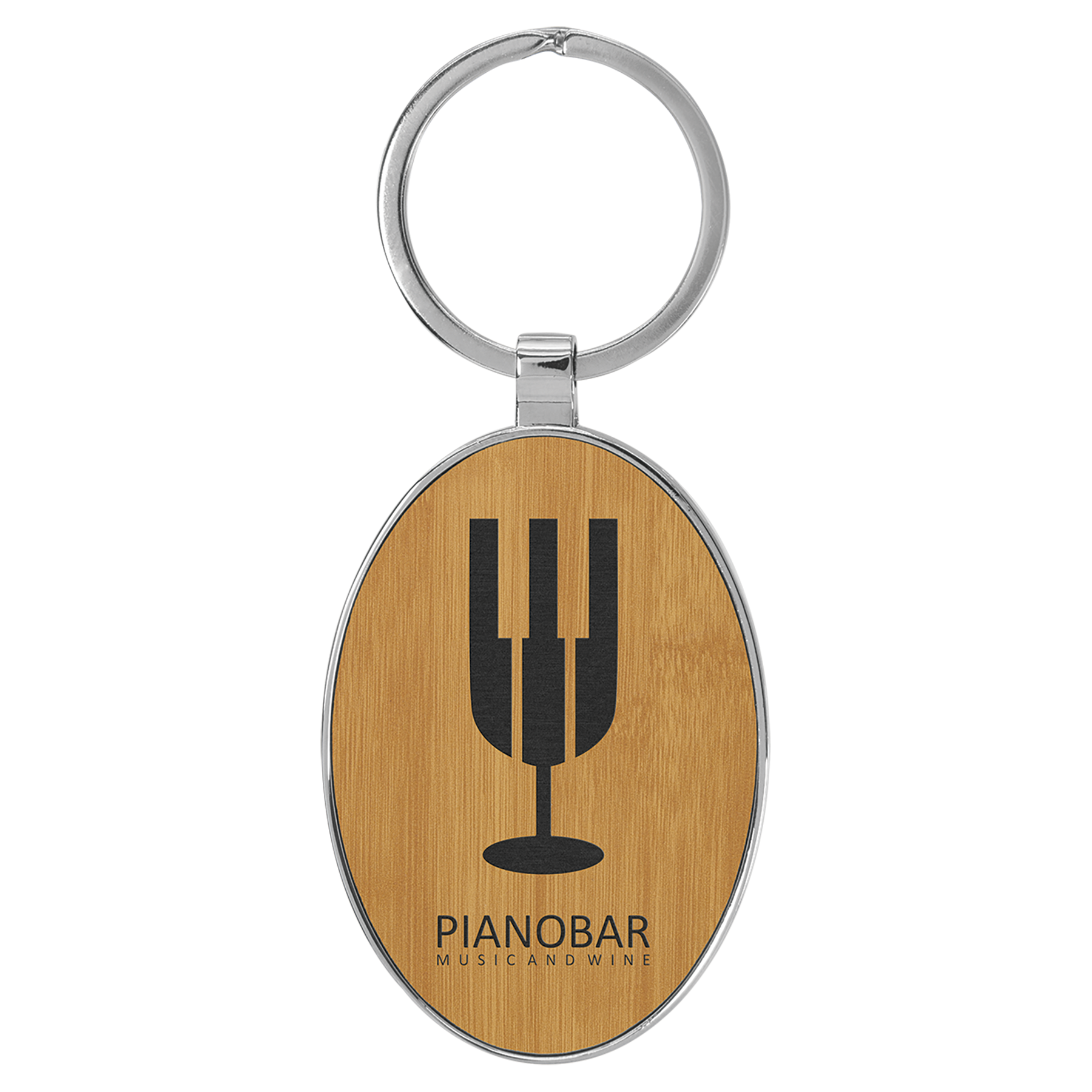 3" x 1 3/4" Leatherette/Metal Bamboo Oval Keychain 1