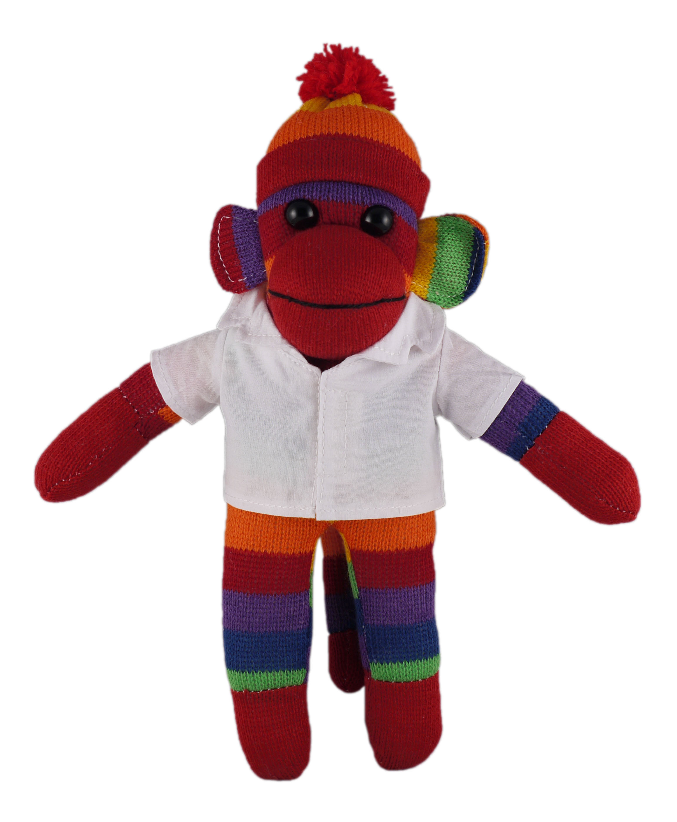 Rainbow Sock Monkey (Plush) in doctor's jacket.