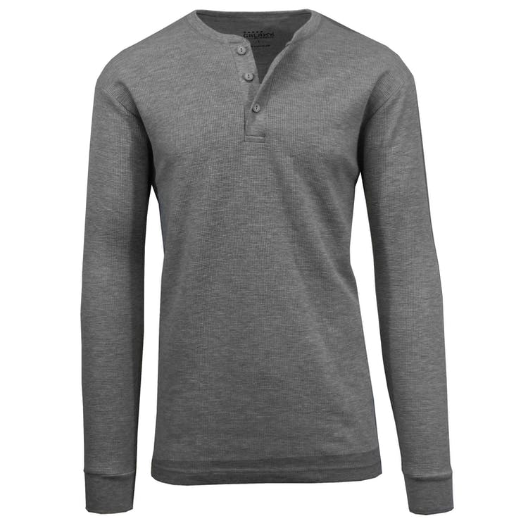 Men's Henley Thermal Shirts - Charcoal S-XL 3 Button, custom hoodie or sweatshirt with logo imprint 2