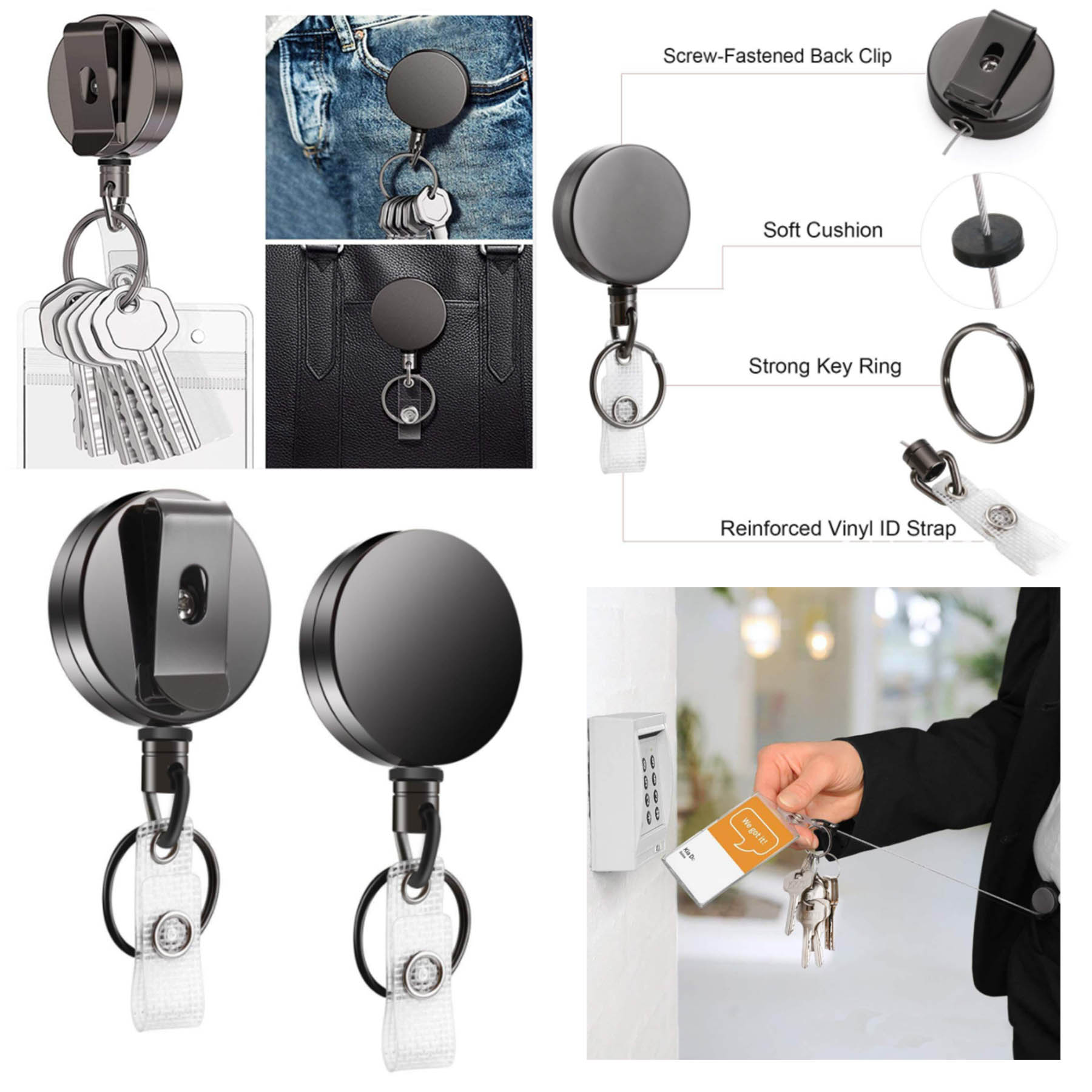 Zinc Alloy Retractable Strong Easy Pull ButtonKeychain 1