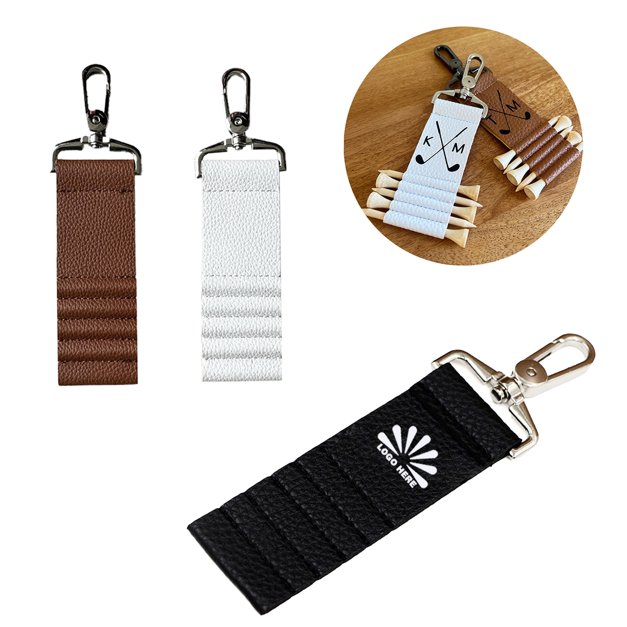 Premium Leather Golf Tee Case with Metal Hook 2