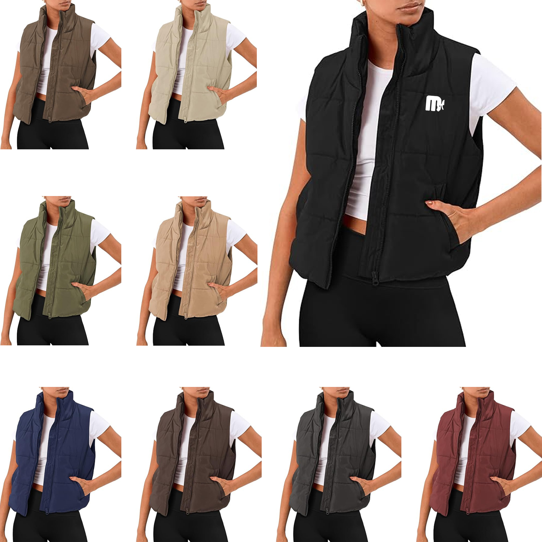 Women Stand-up Collar Puffer Vest 2