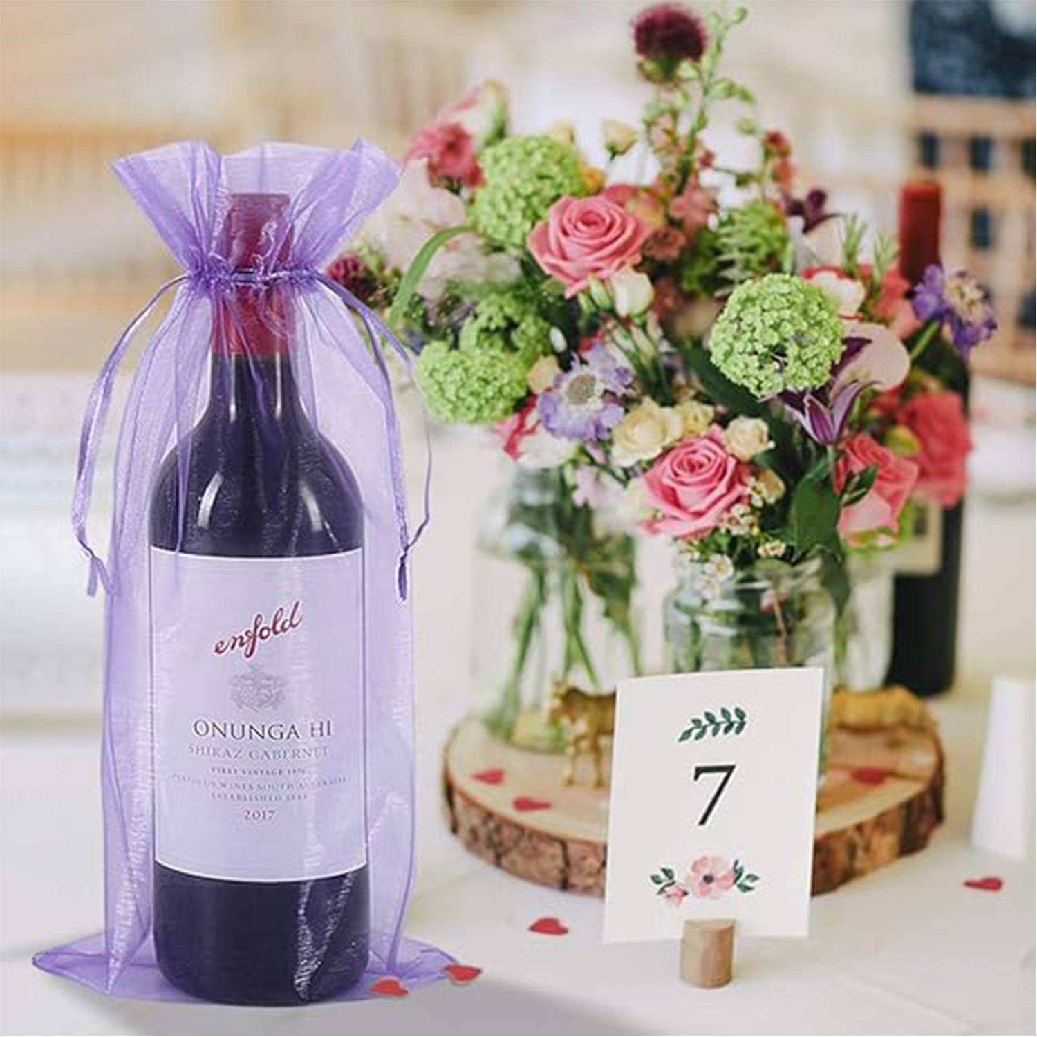 1-Bottle Organza Drawstring Wine Bag 4