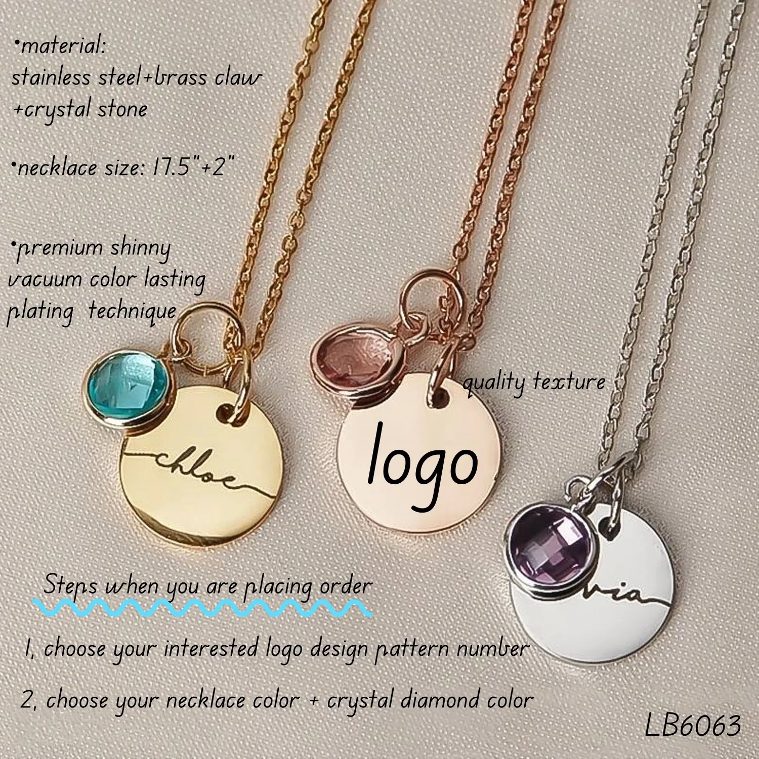 Personalized Name Necklace Gemstone with Birthstone Charm 4