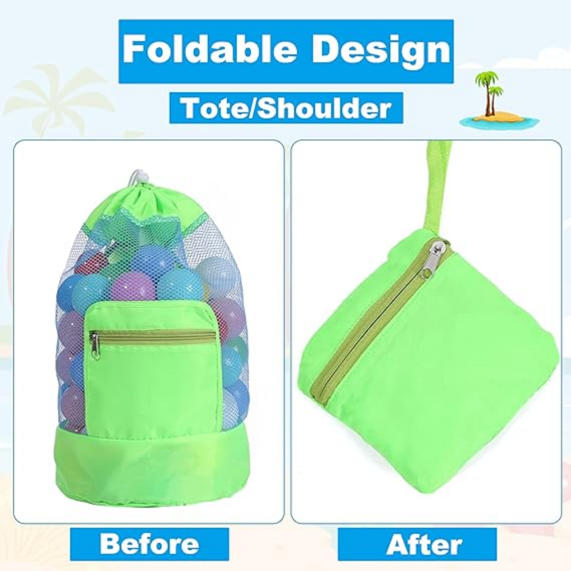 Foldable Mesh Drawstring Beach Backpack 1