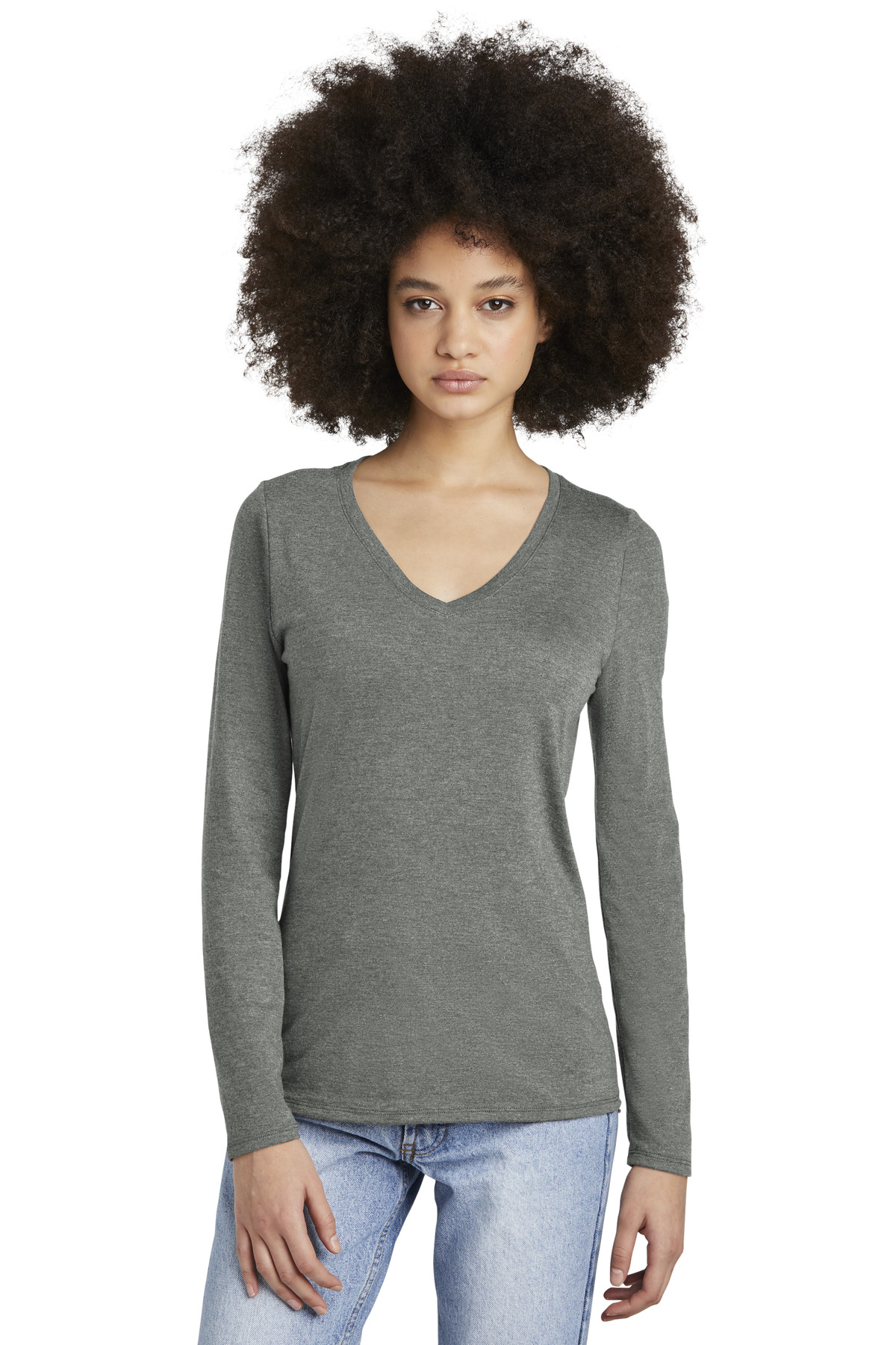 District Women's Perfect Tri Long Sleeve V-Neck Tee DT135 78