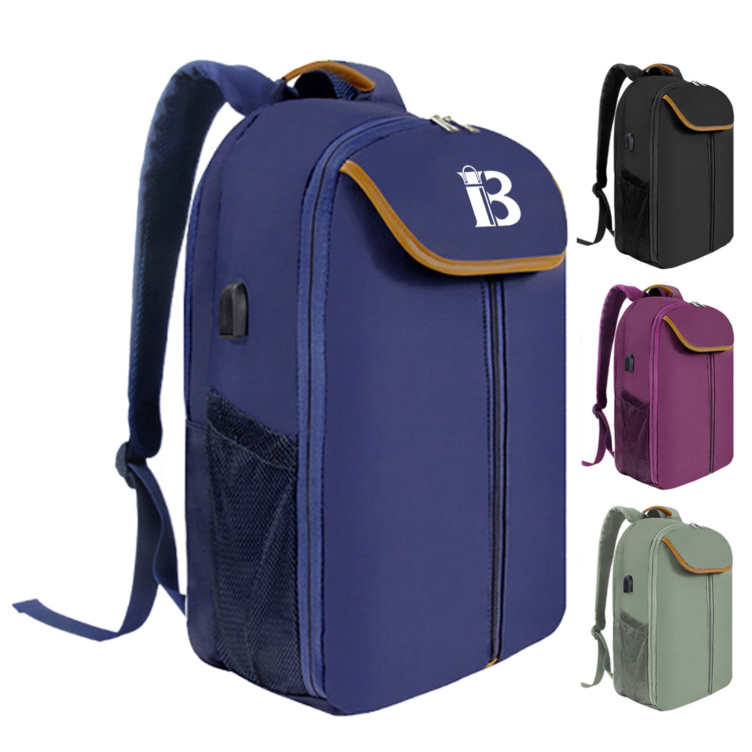 Double Zipper Nylon Backpack w/ USB Port 12