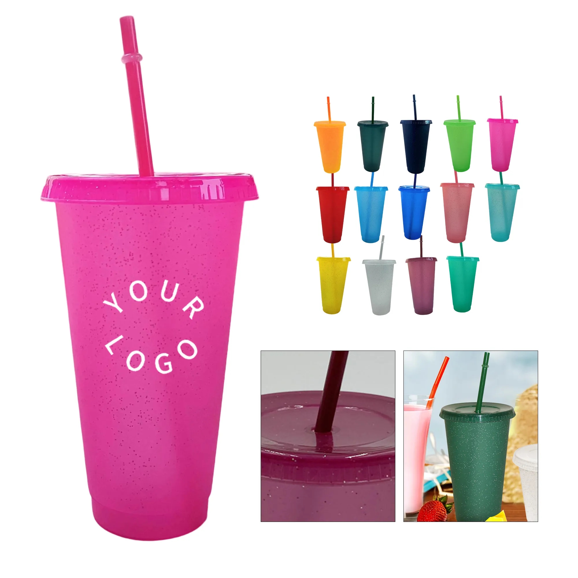24 Oz Sparkle Plastic Straw Cup 8