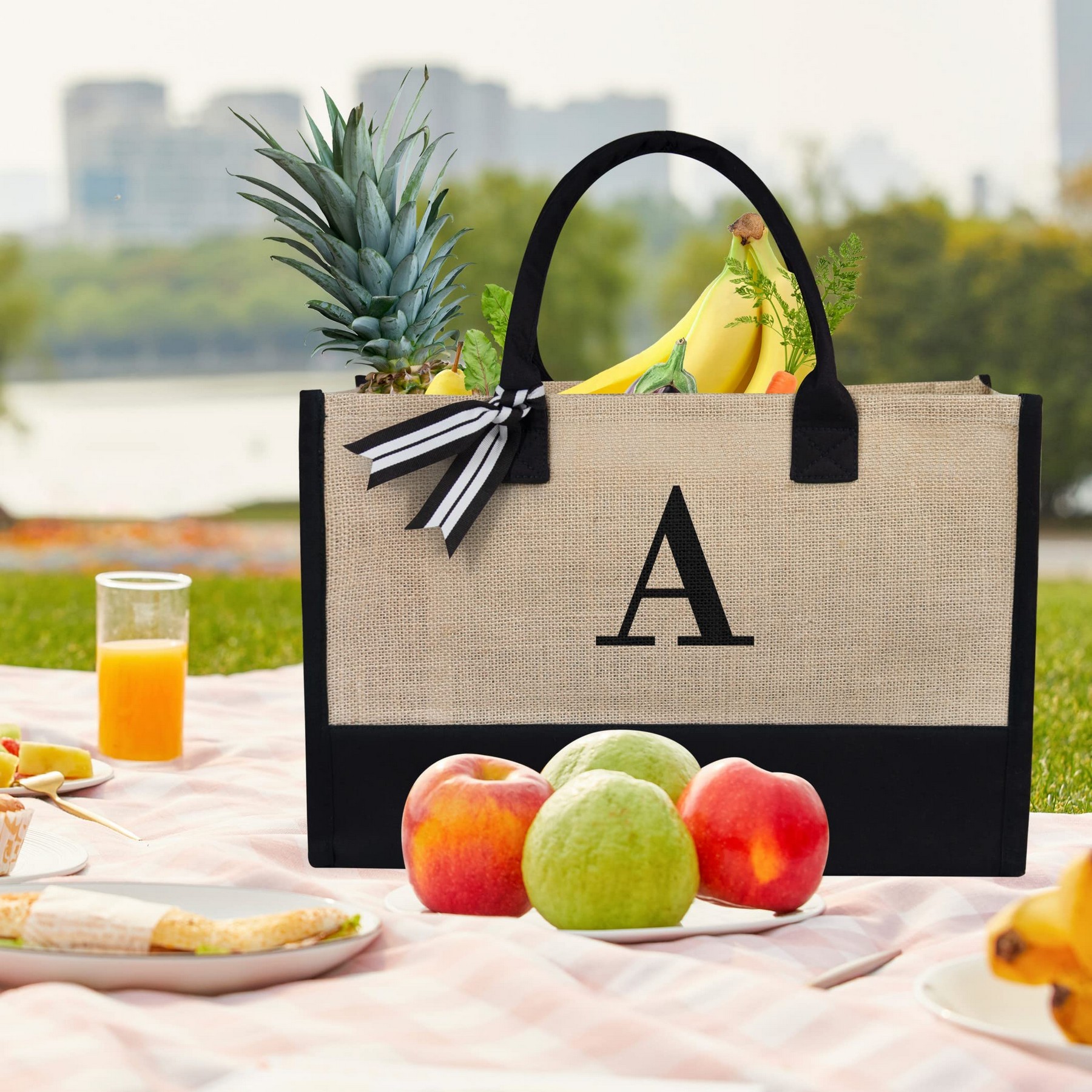 Initial Canvas Beach Bag Heavy Duty, custom tote bag with logo imprint 3