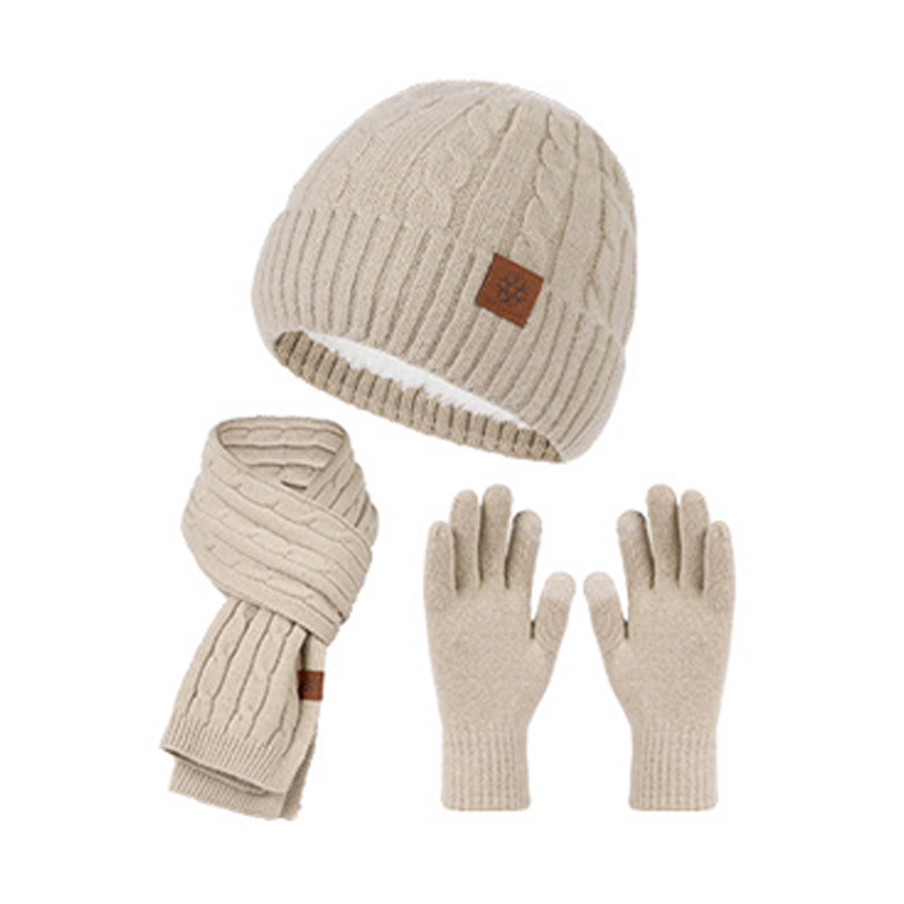 Winter Knit Beanie Hats and Touchscreen Gloves Long Scarf Set 2